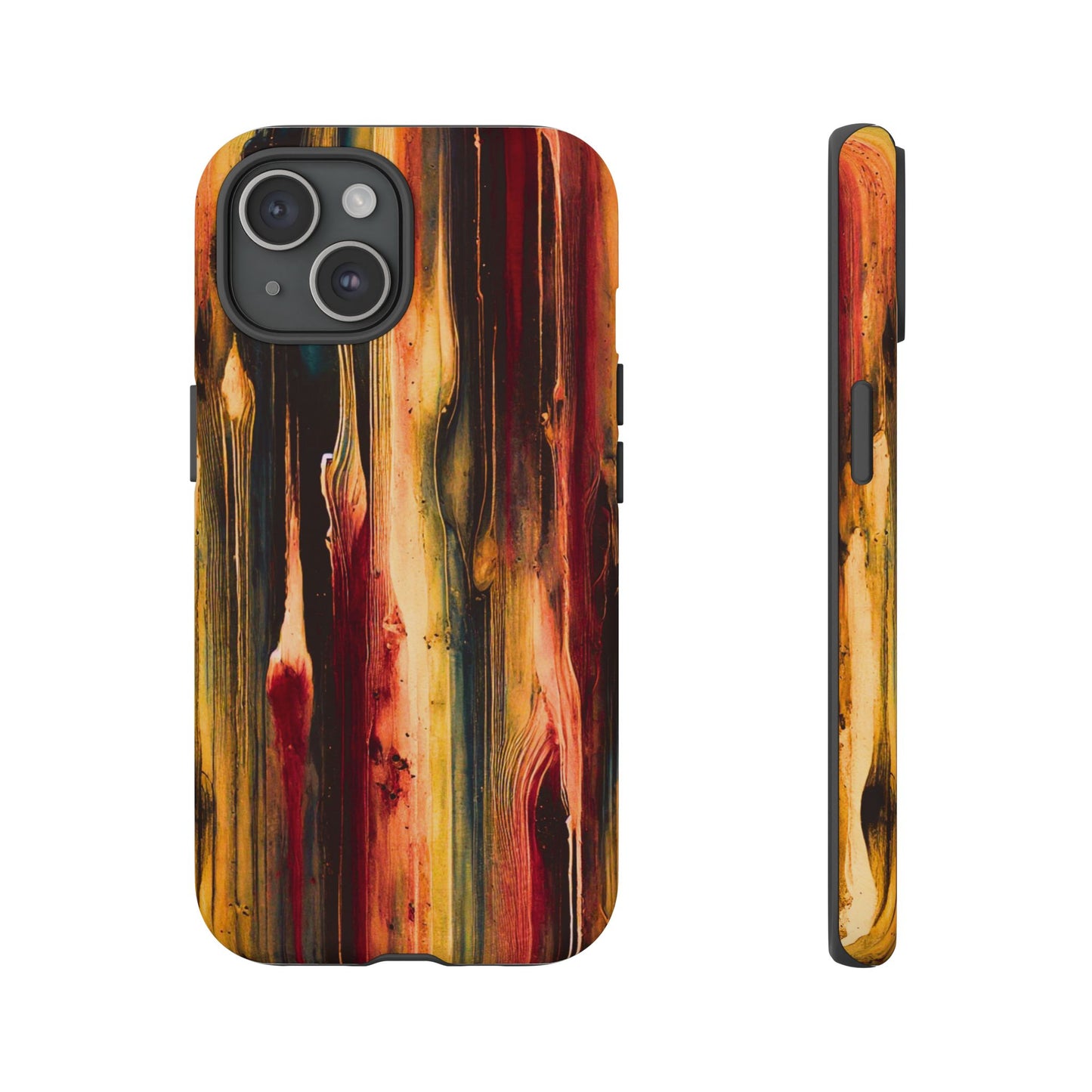 Rupture by NecroGrip tough phone case with red, gold, and black drip design