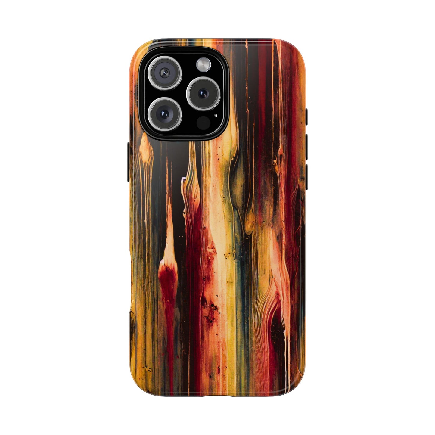 Rupture by NecroGrip tough phone case with red, gold, and black drip design