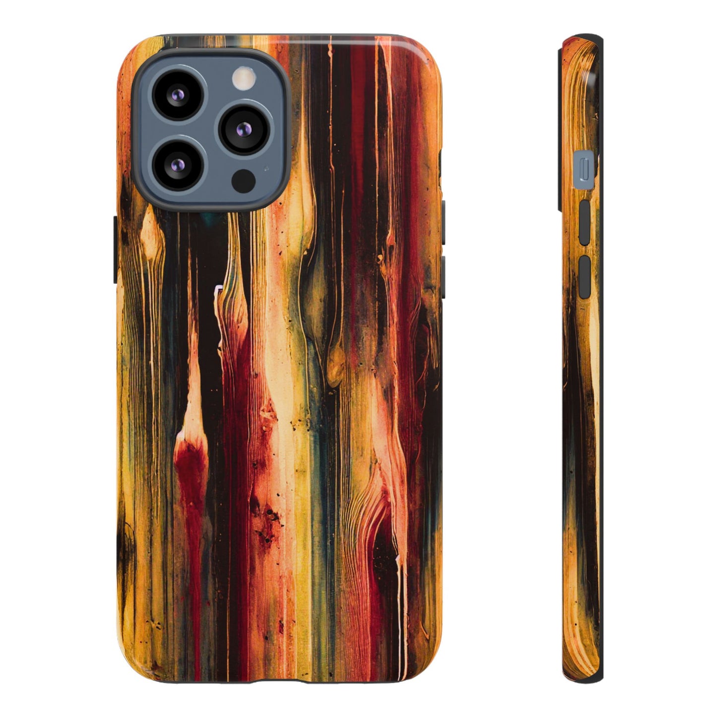 Rupture by NecroGrip tough phone case with red, gold, and black drip design