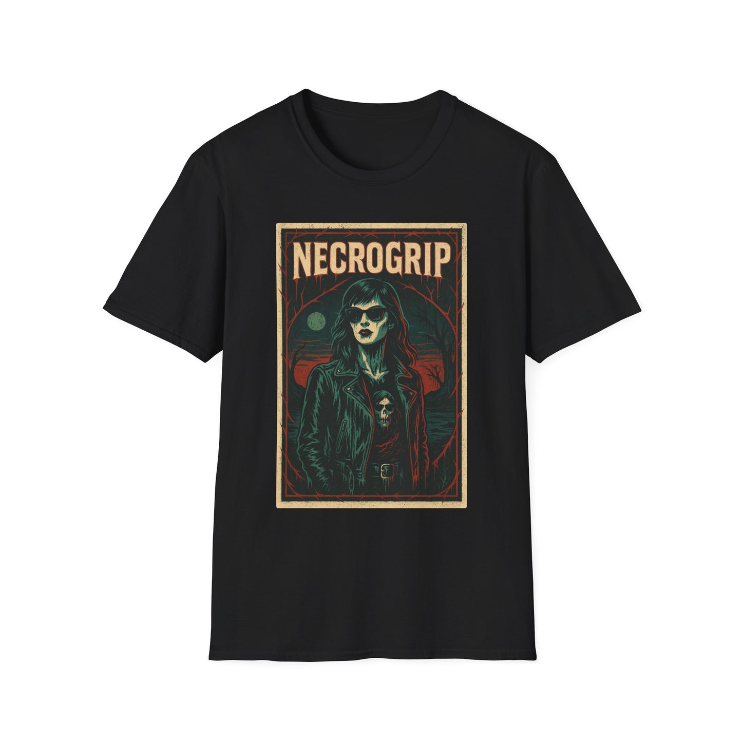 NecroGrip “Dead Company” Gildan Softstyle horror t-shirt in black – vintage-style gothic streetwear