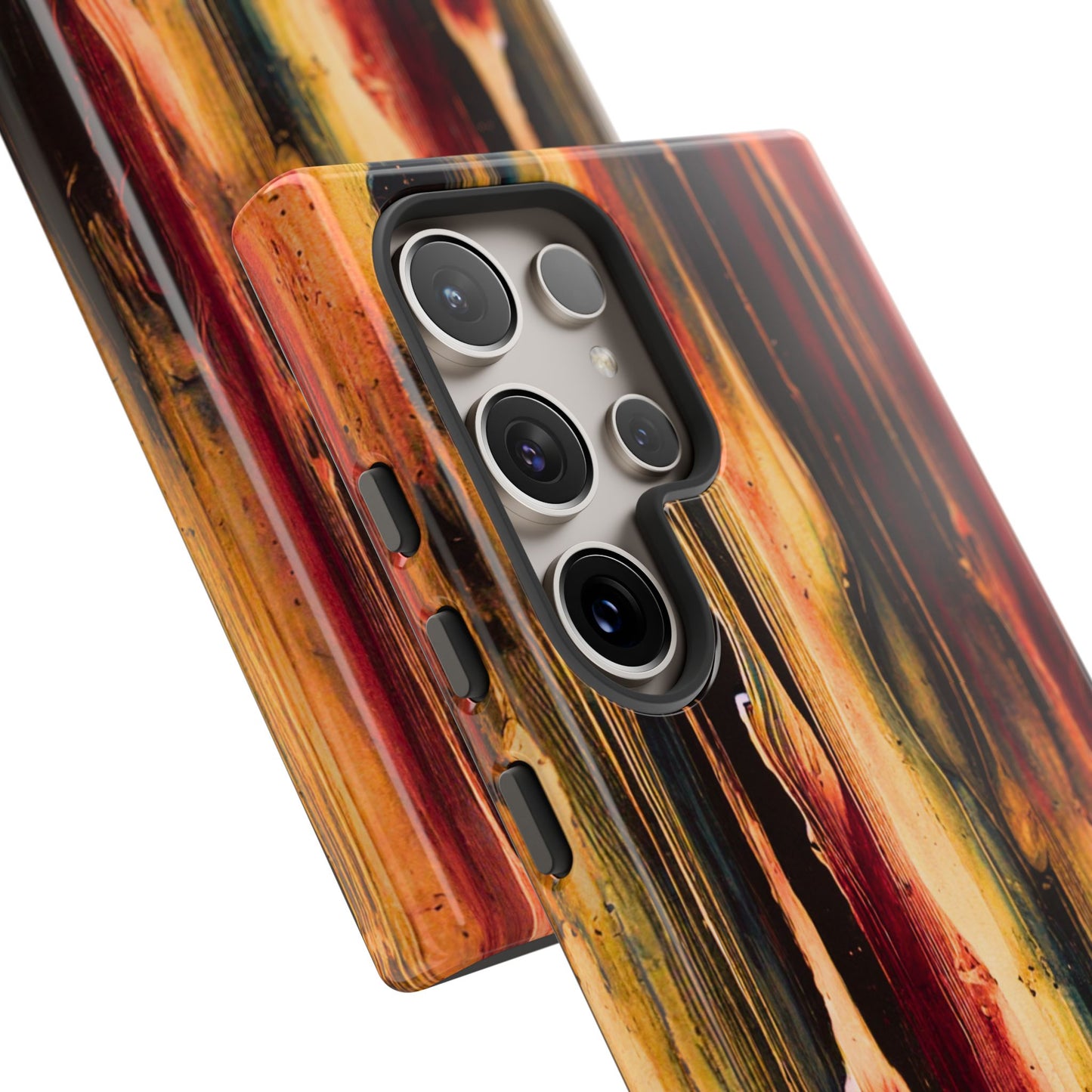 Rupture by NecroGrip tough phone case with red, gold, and black drip design