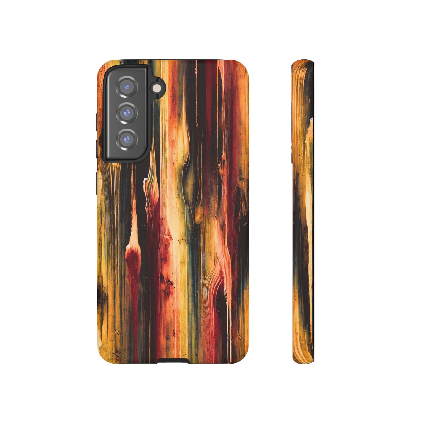 Rupture by NecroGrip tough phone case with red, gold, and black drip design