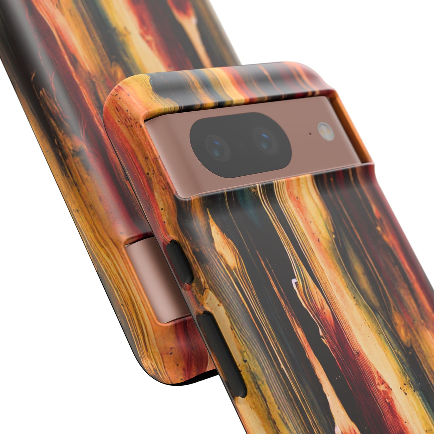 Rupture by NecroGrip tough phone case with red, gold, and black drip design