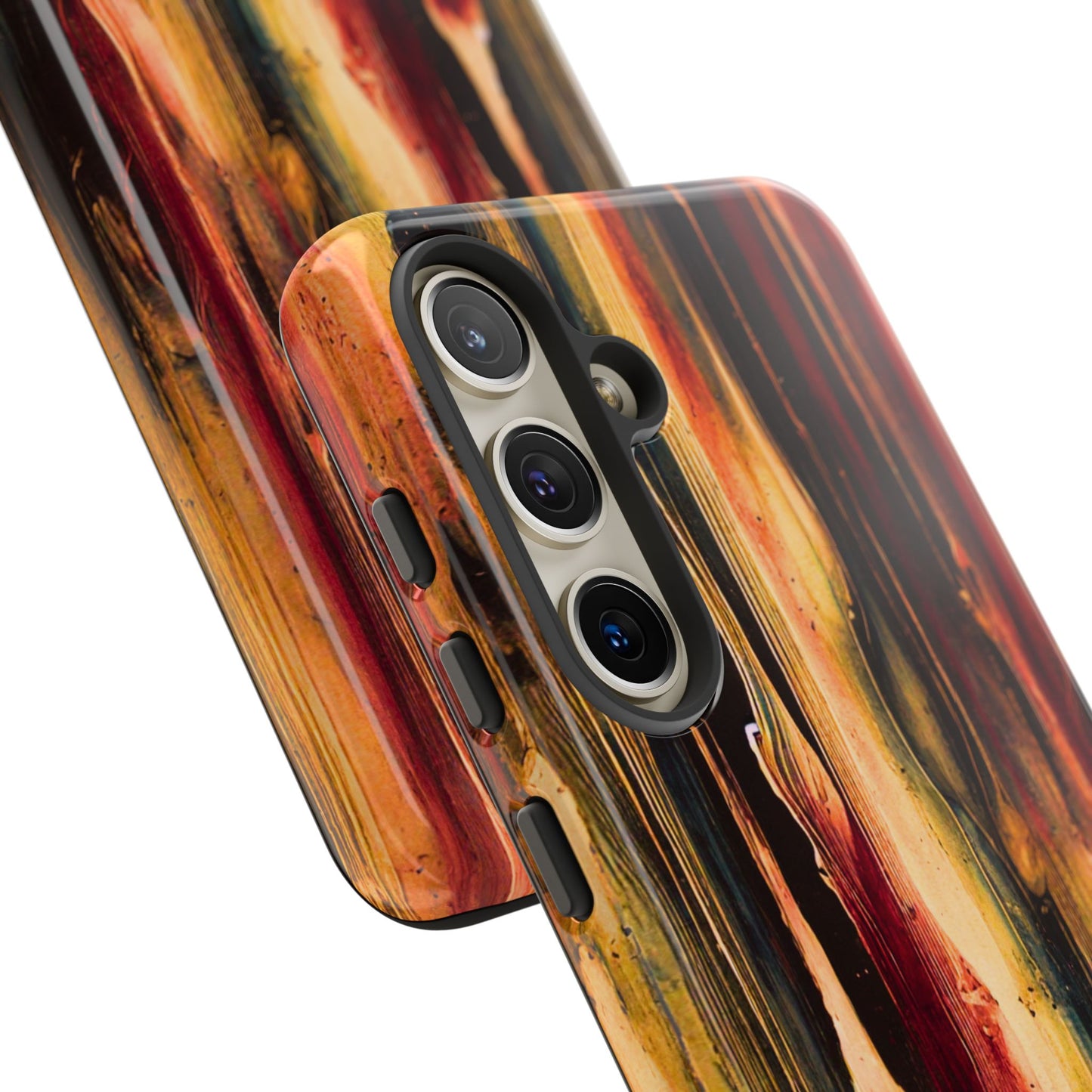 Rupture by NecroGrip tough phone case with red, gold, and black drip design