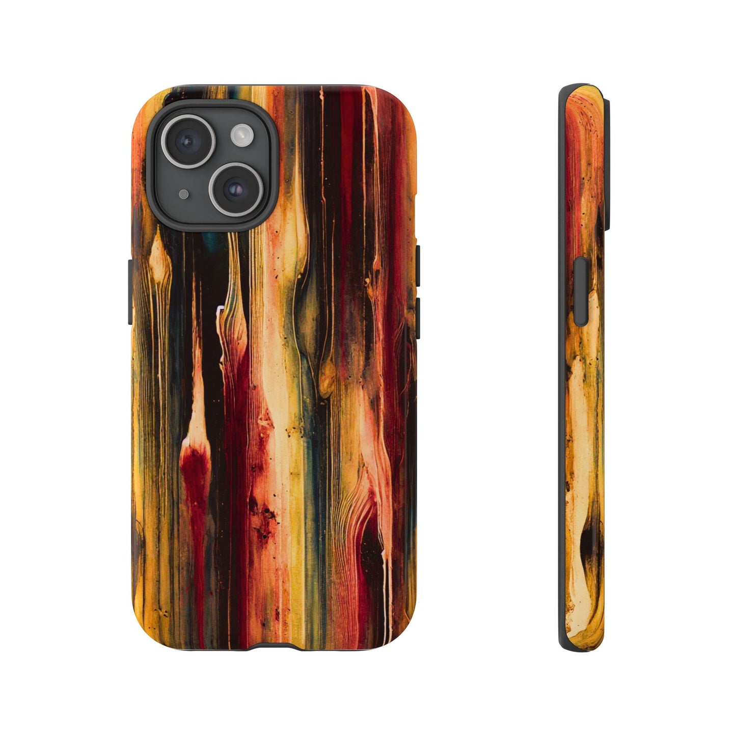 Rupture by NecroGrip tough phone case with red, gold, and black drip design