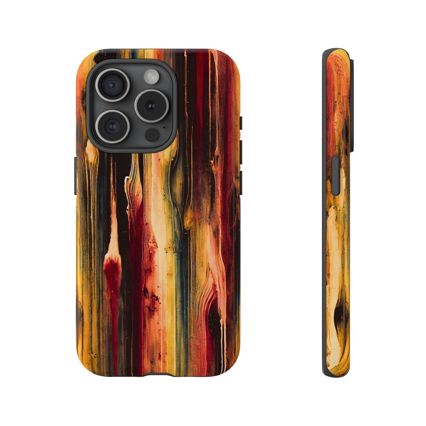 Rupture by NecroGrip tough phone case with red, gold, and black drip design