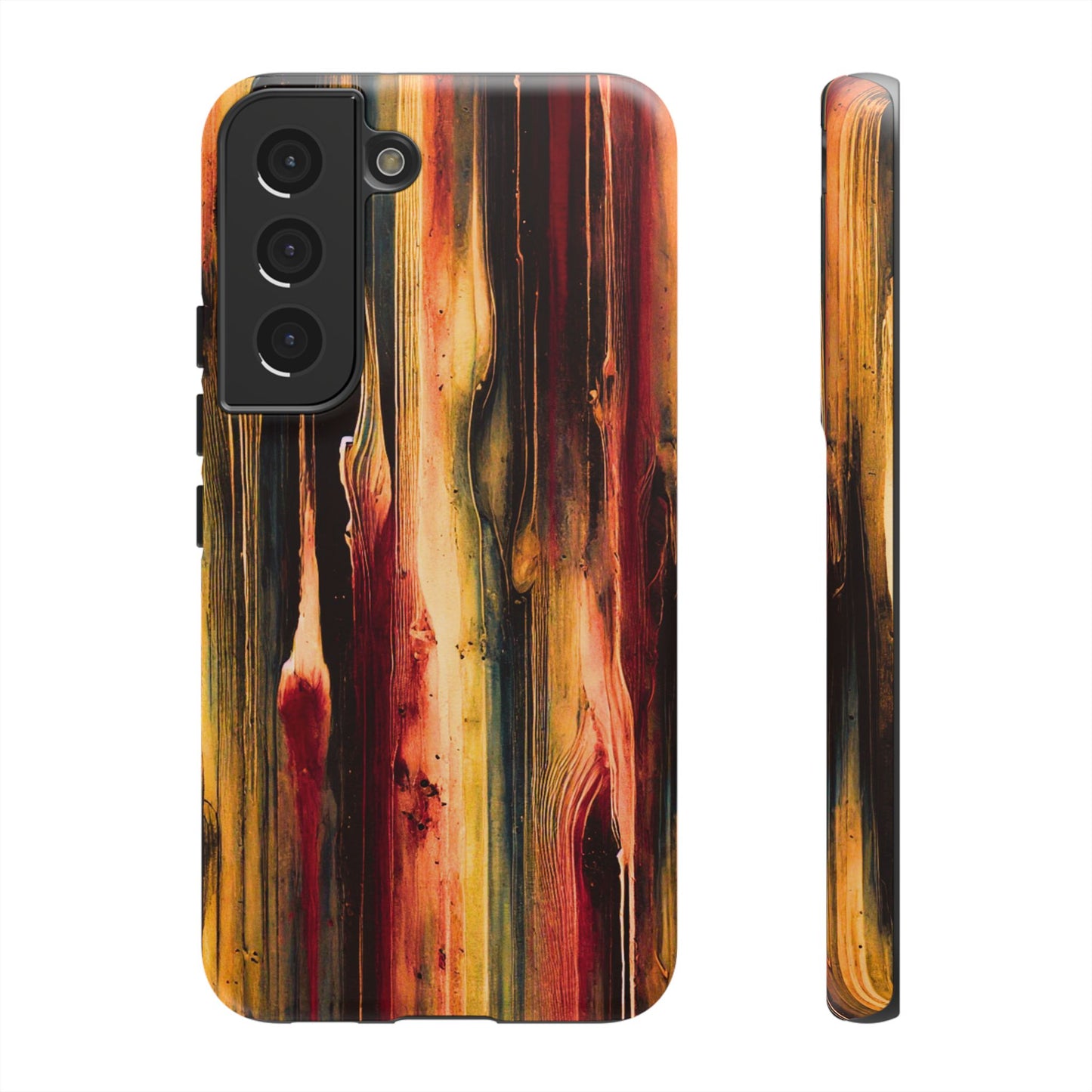 Rupture by NecroGrip tough phone case with red, gold, and black drip design