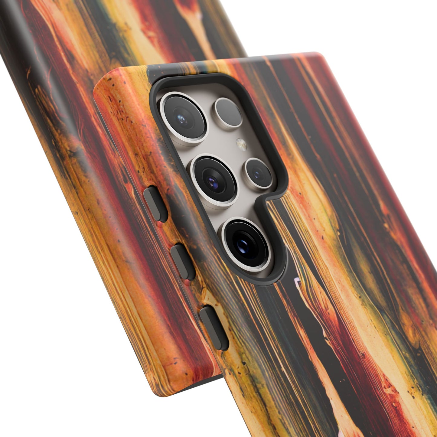 Rupture by NecroGrip tough phone case with red, gold, and black drip design