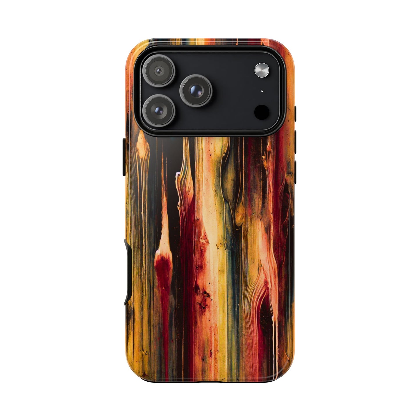 Rupture by NecroGrip tough phone case with red, gold, and black drip design