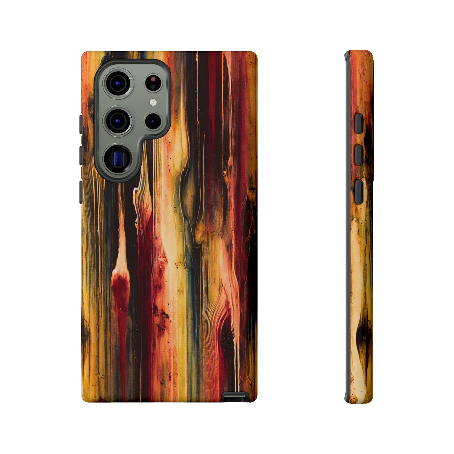 Rupture by NecroGrip tough phone case with red, gold, and black drip design