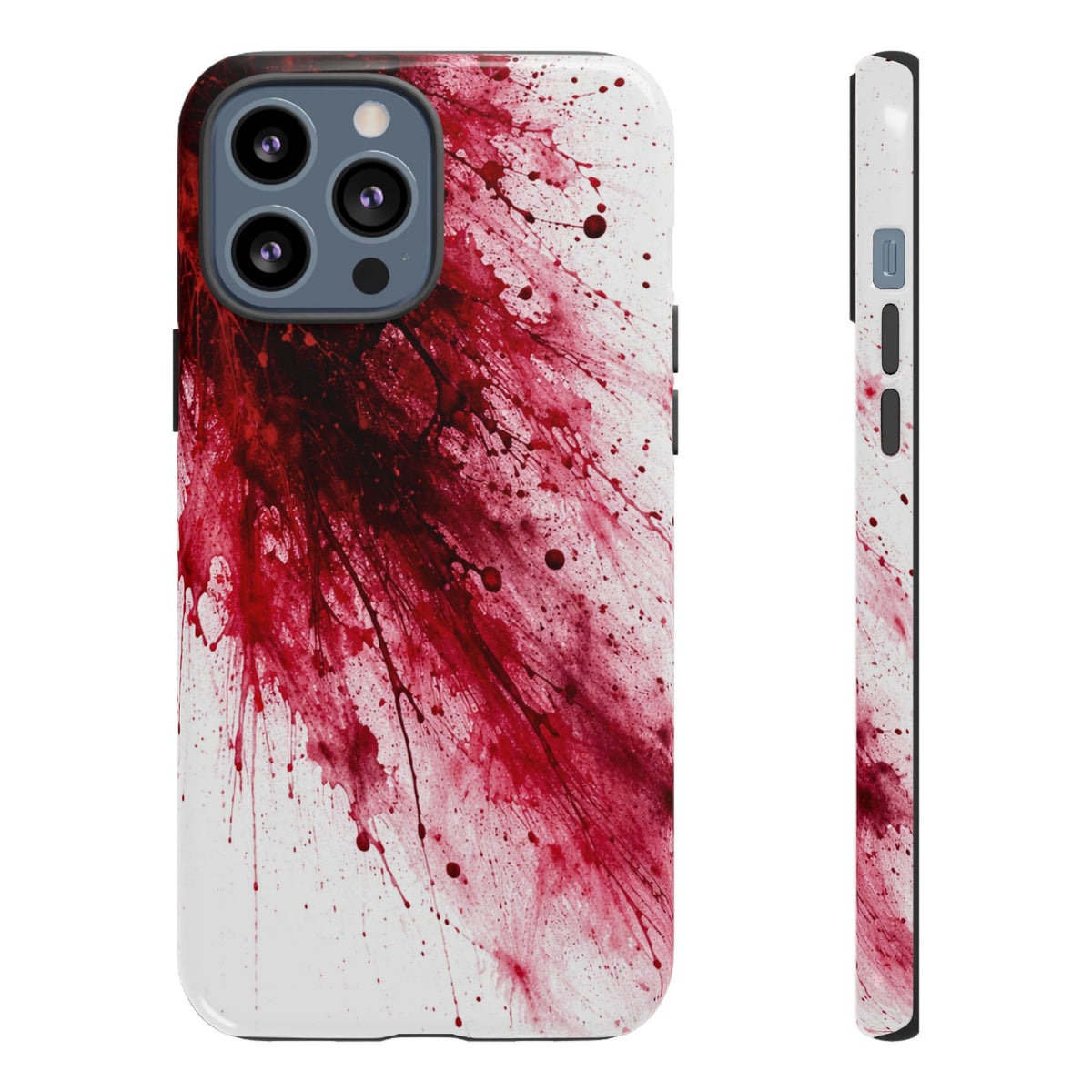 Phone case with red and white abstract design on a white background