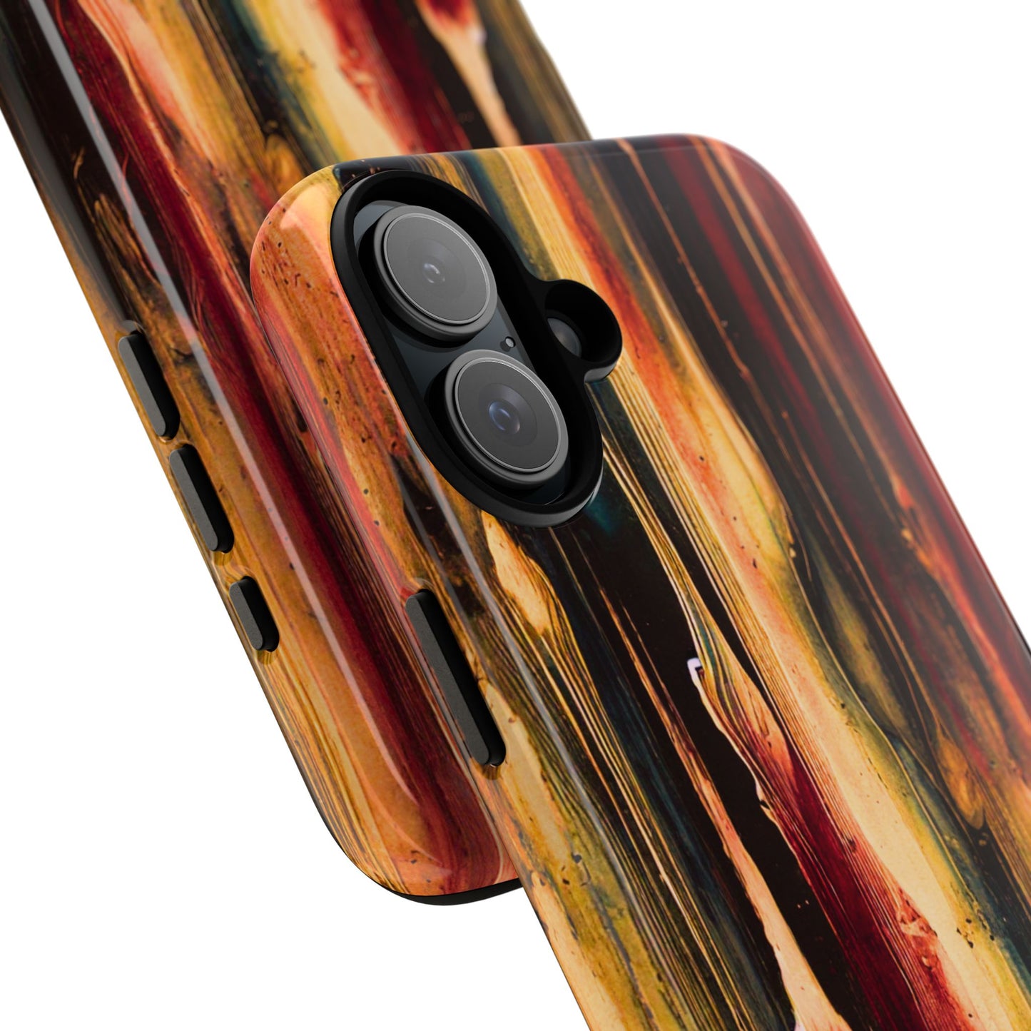 Rupture by NecroGrip tough phone case with red, gold, and black drip design