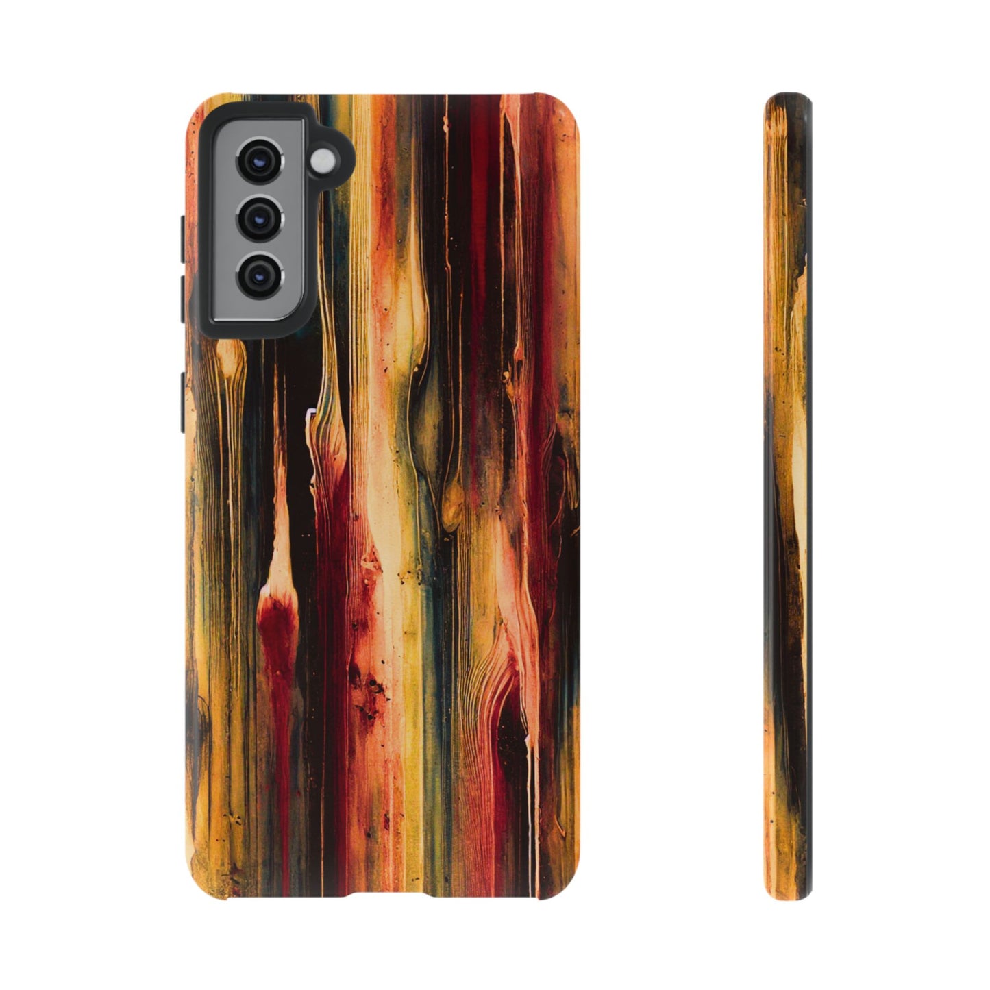 Rupture by NecroGrip tough phone case with red, gold, and black drip design