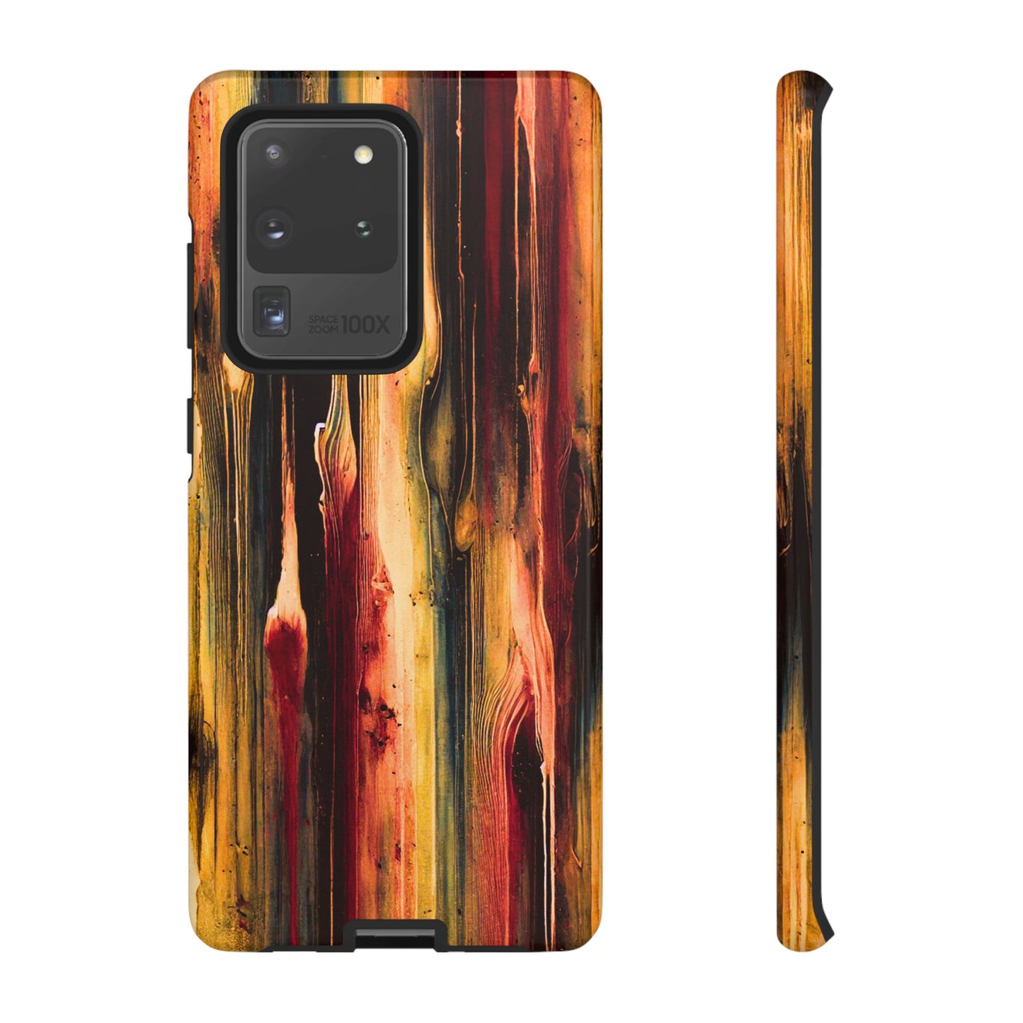 Rupture by NecroGrip tough phone case with red, gold, and black drip design