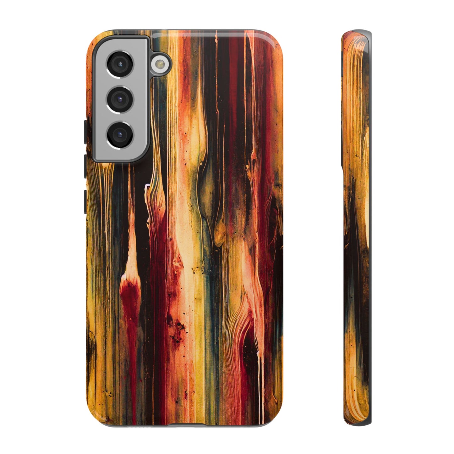 Rupture by NecroGrip tough phone case with red, gold, and black drip design