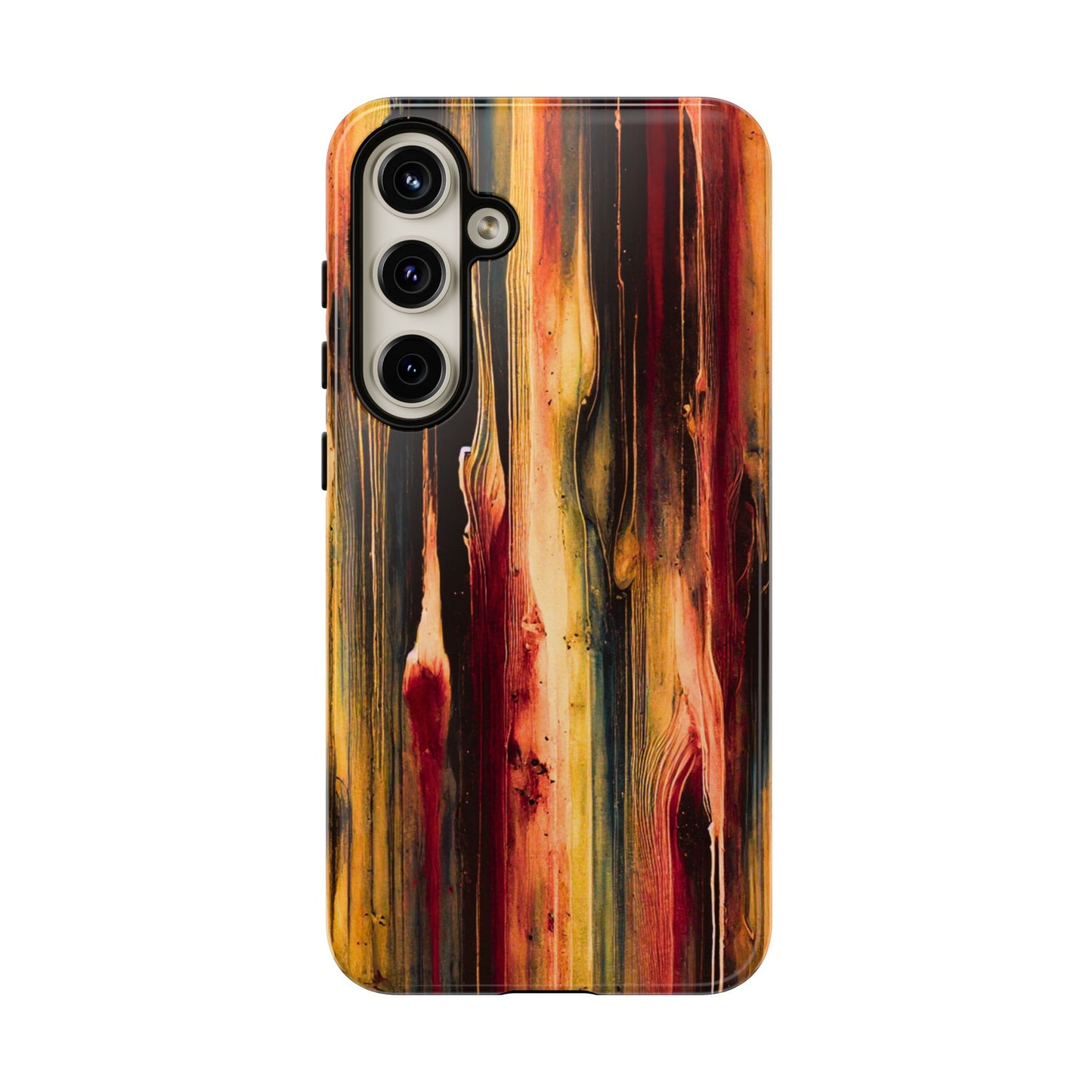 Rupture by NecroGrip tough phone case with red, gold, and black drip design