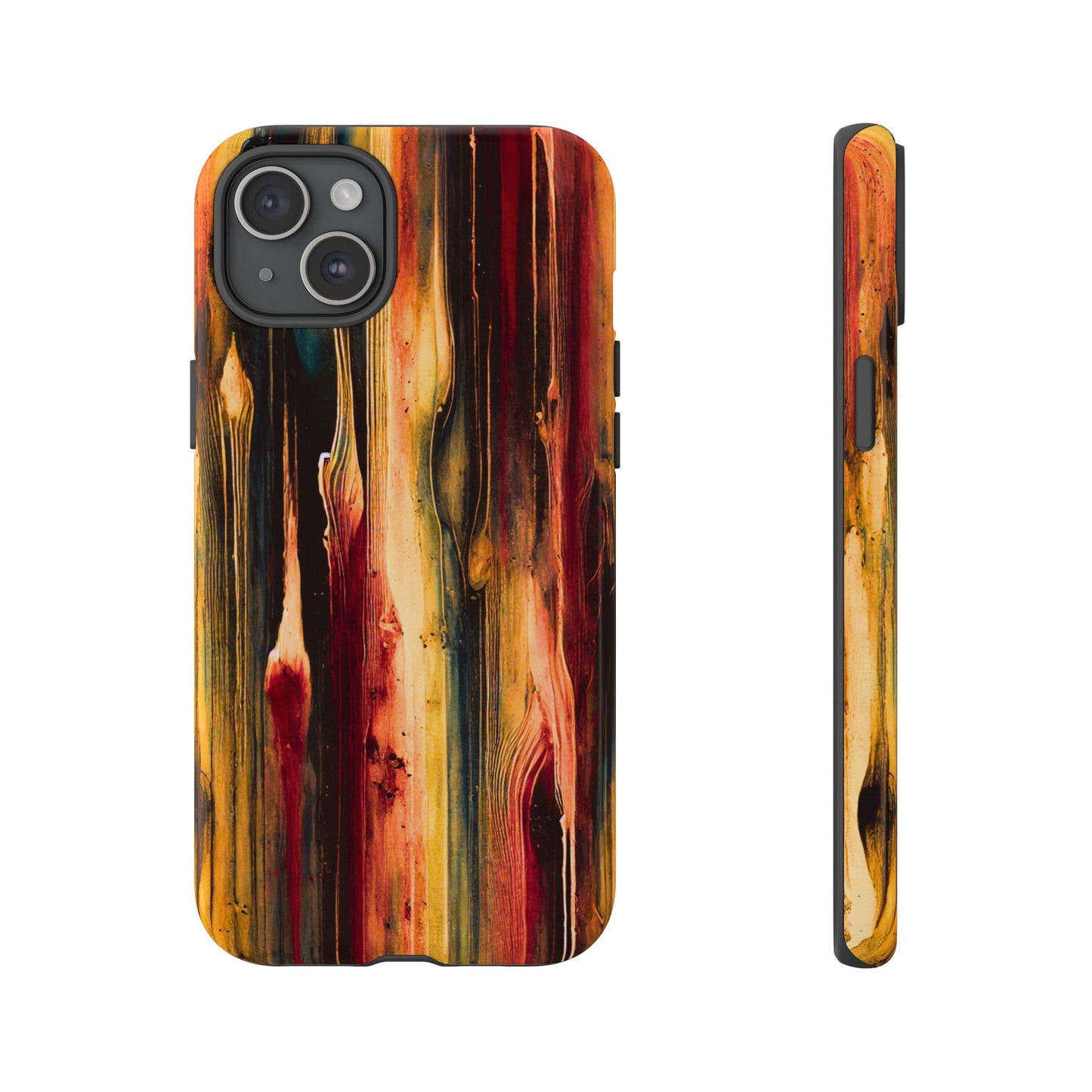 Rupture by NecroGrip tough phone case with red, gold, and black drip design