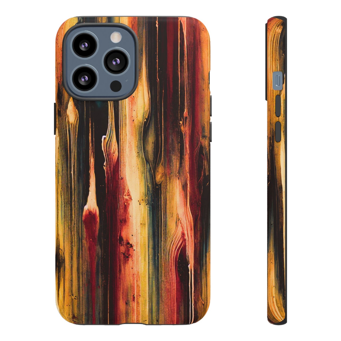 Rupture by NecroGrip tough phone case with red, gold, and black drip design