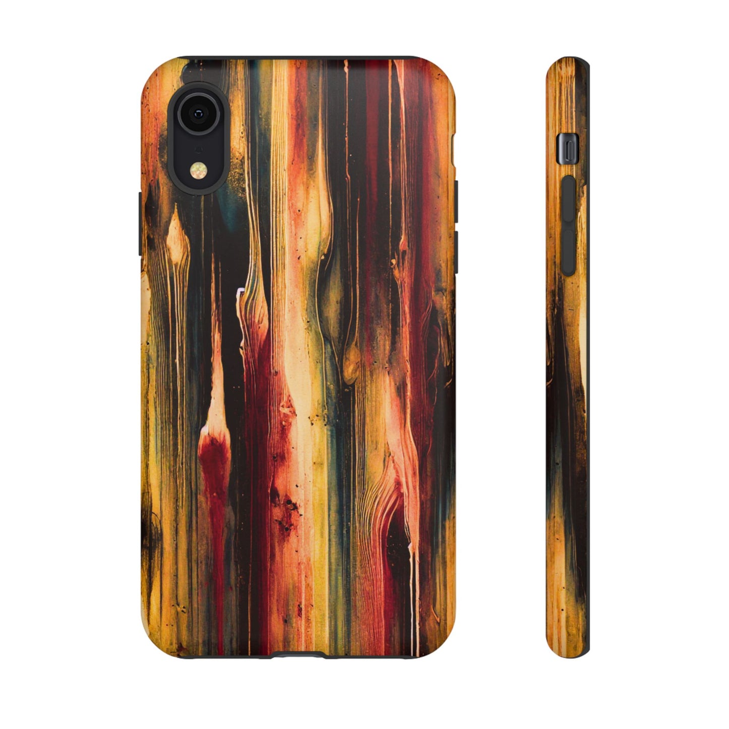 Rupture by NecroGrip tough phone case with red, gold, and black drip design