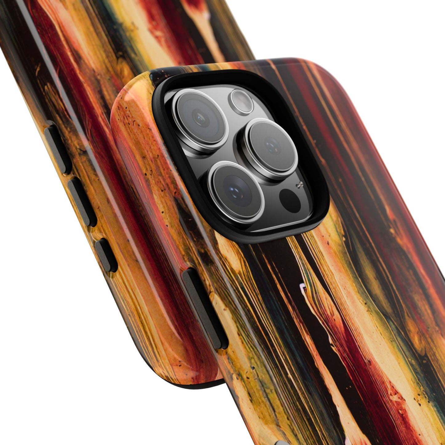 Rupture by NecroGrip tough phone case with red, gold, and black drip design