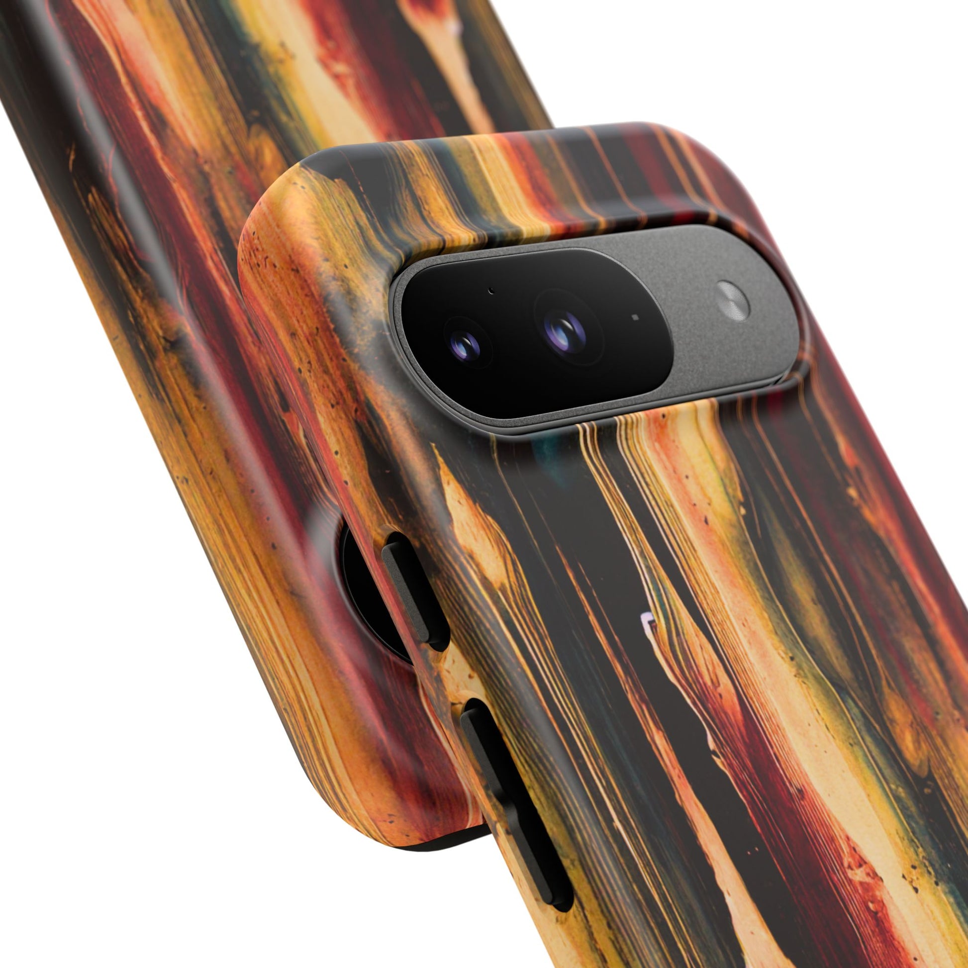Rupture by NecroGrip tough phone case with red, gold, and black drip design