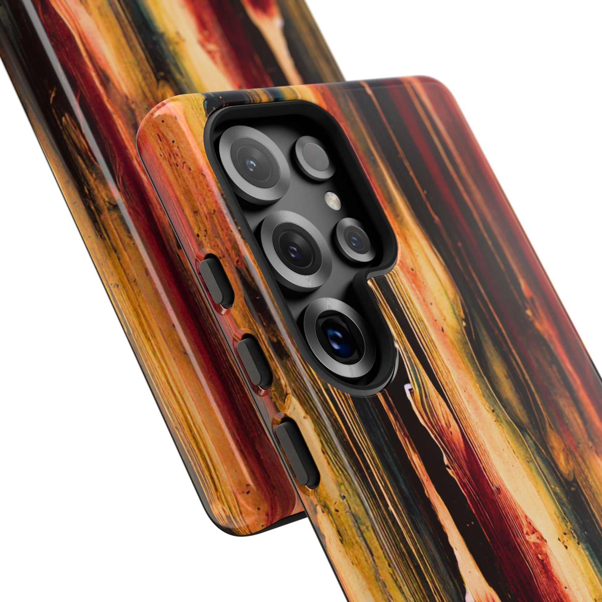 Rupture by NecroGrip tough phone case with red, gold, and black drip design