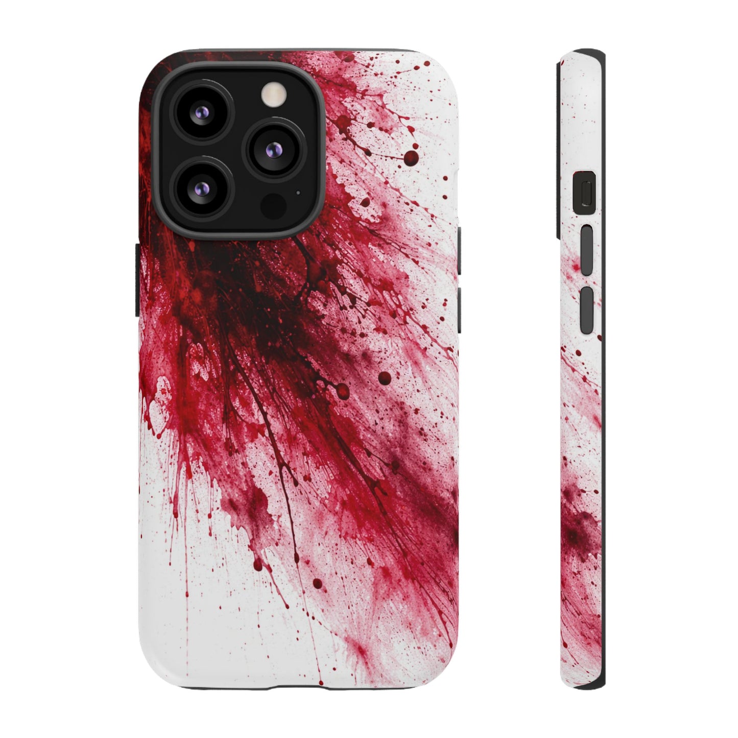 Phone case with red and white abstract design on a white background