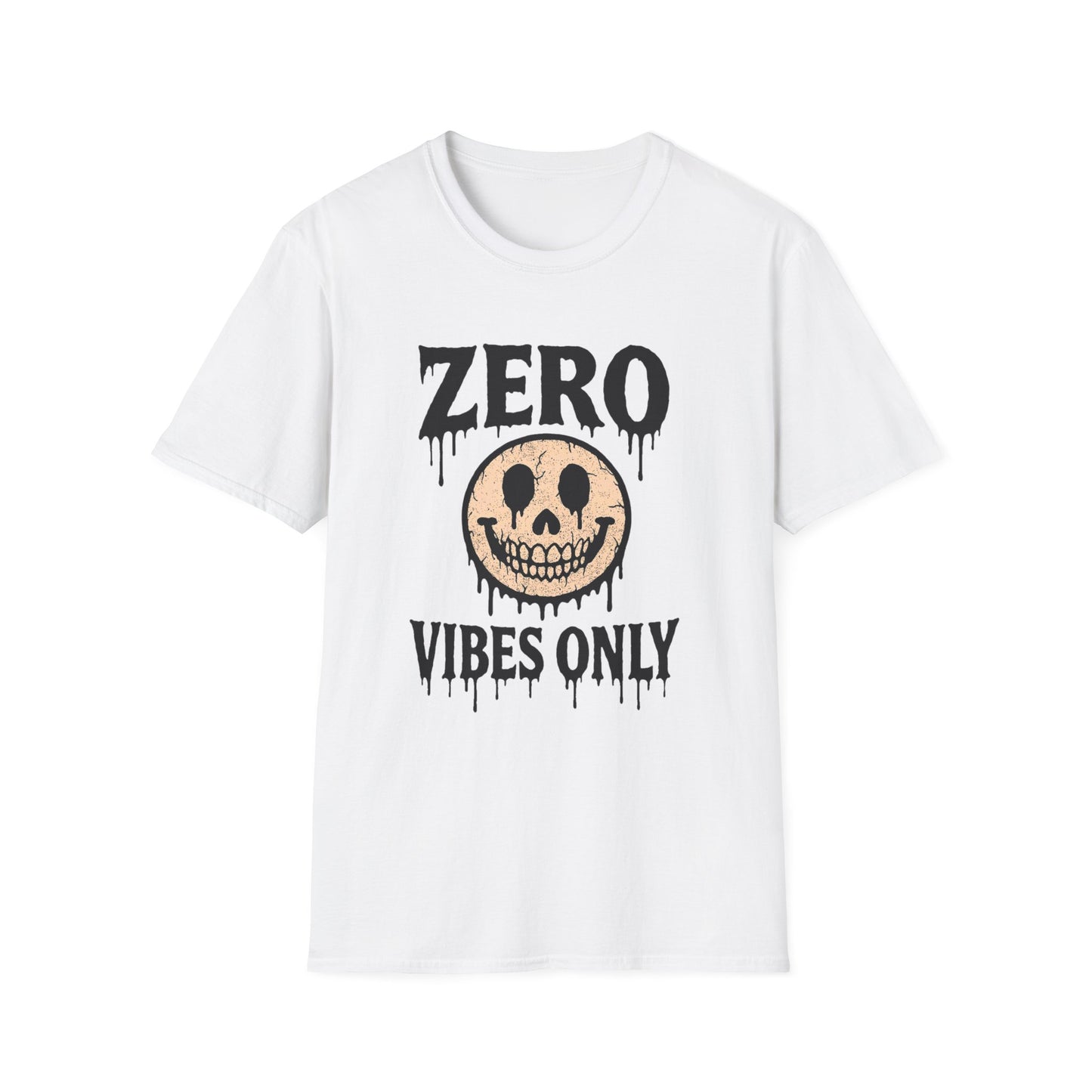 Zero Vibes Only design printed on white Softstyle tee by NecroGrip