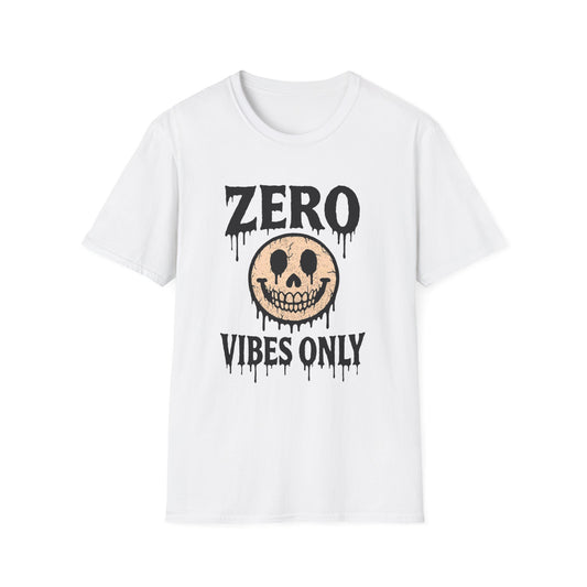 Zero Vibes Only design printed on white Softstyle tee by NecroGrip