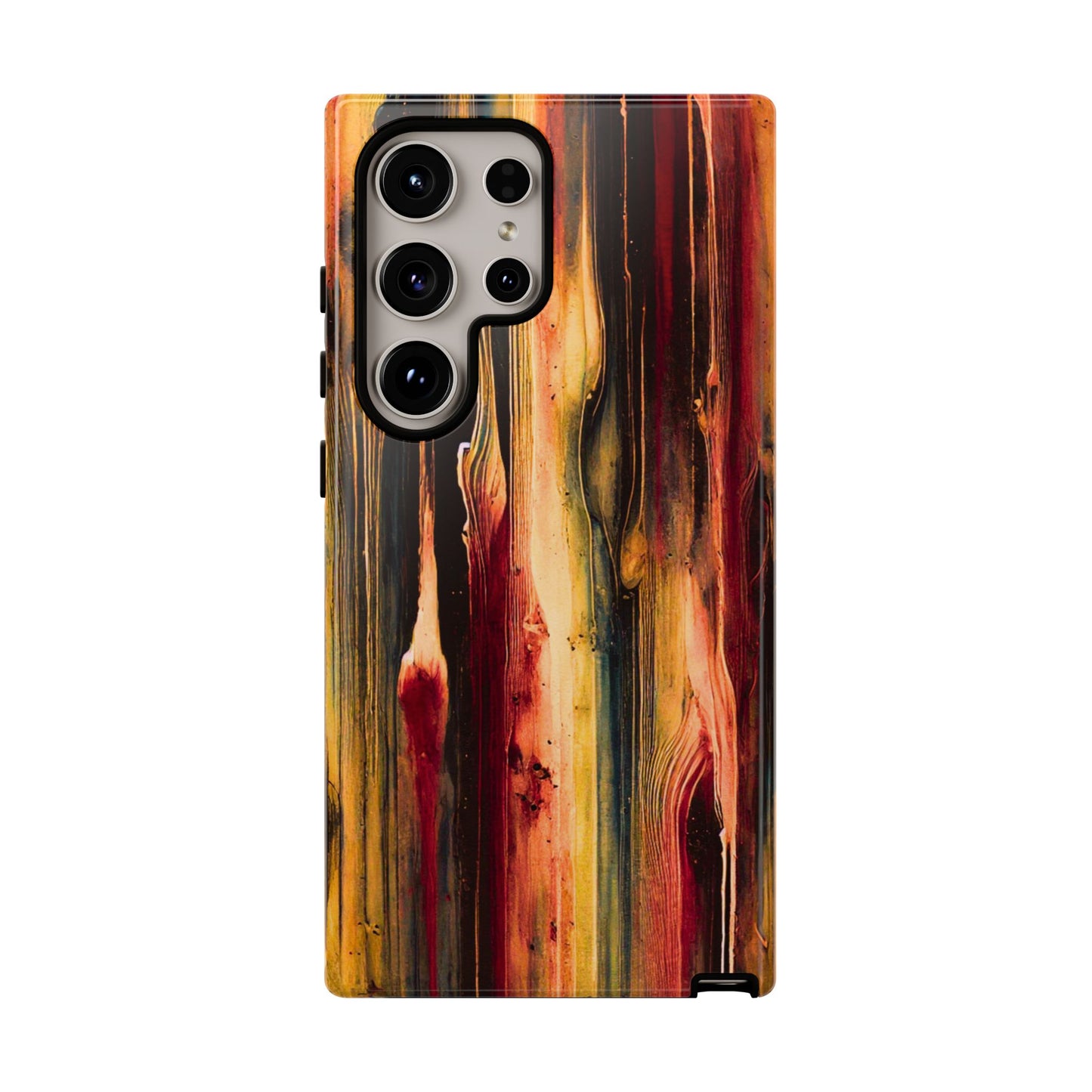 Rupture by NecroGrip tough phone case with red, gold, and black drip design
