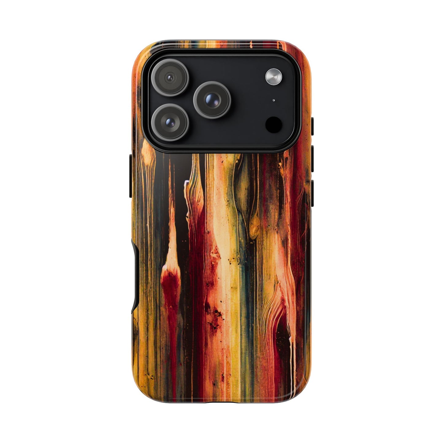 Rupture by NecroGrip tough phone case with red, gold, and black drip design