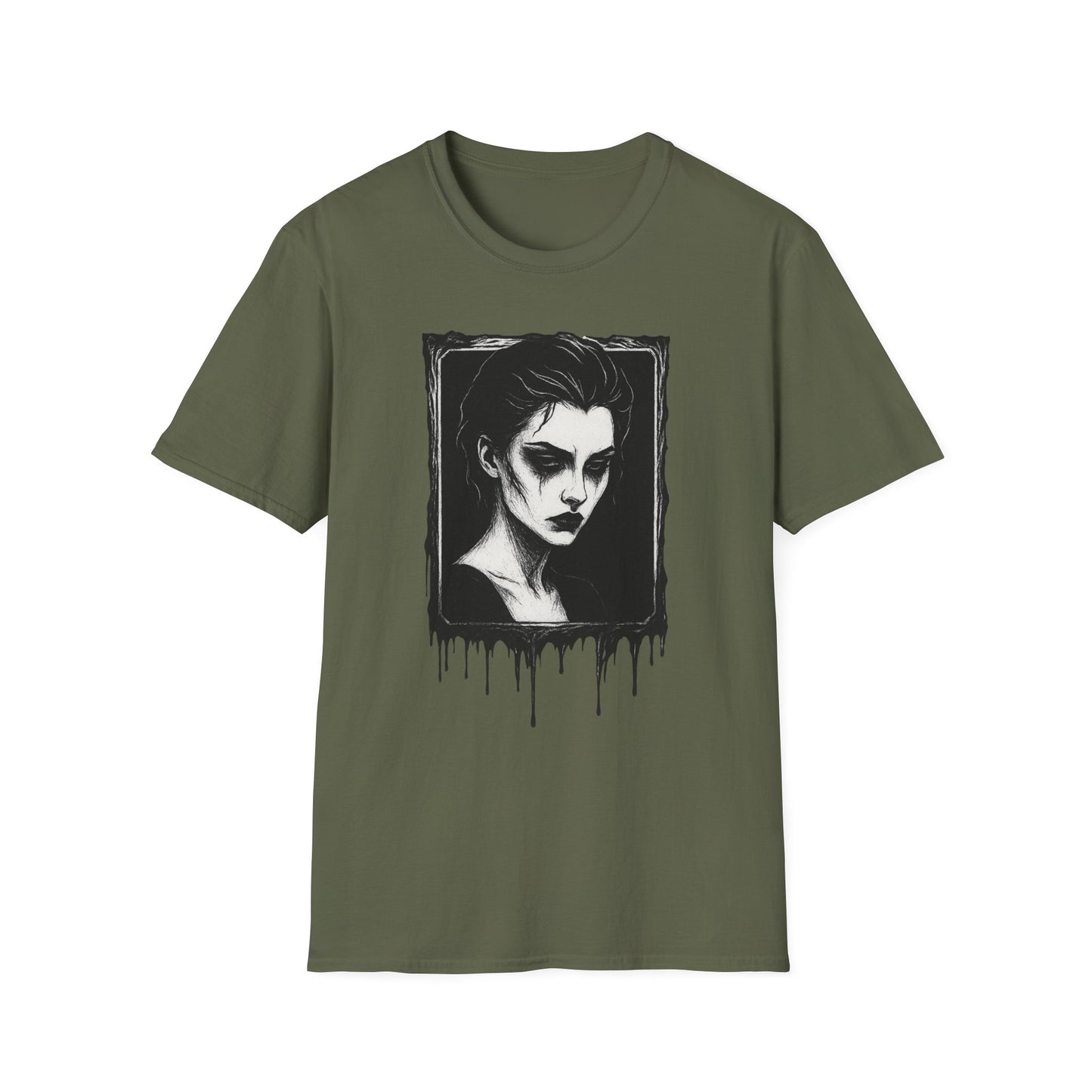 Framed in Mourning – Gothic Portrait Drip T-Shirt - NecroGrip 