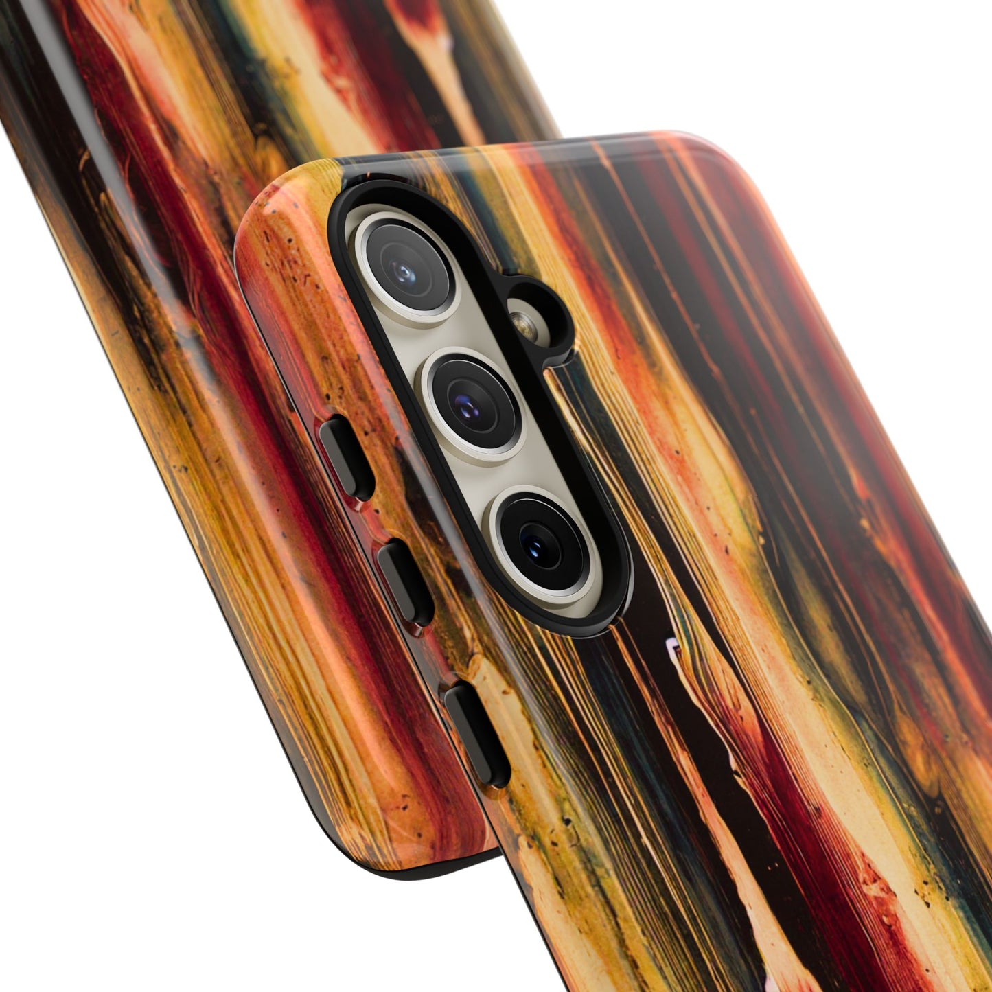 Rupture by NecroGrip tough phone case with red, gold, and black drip design