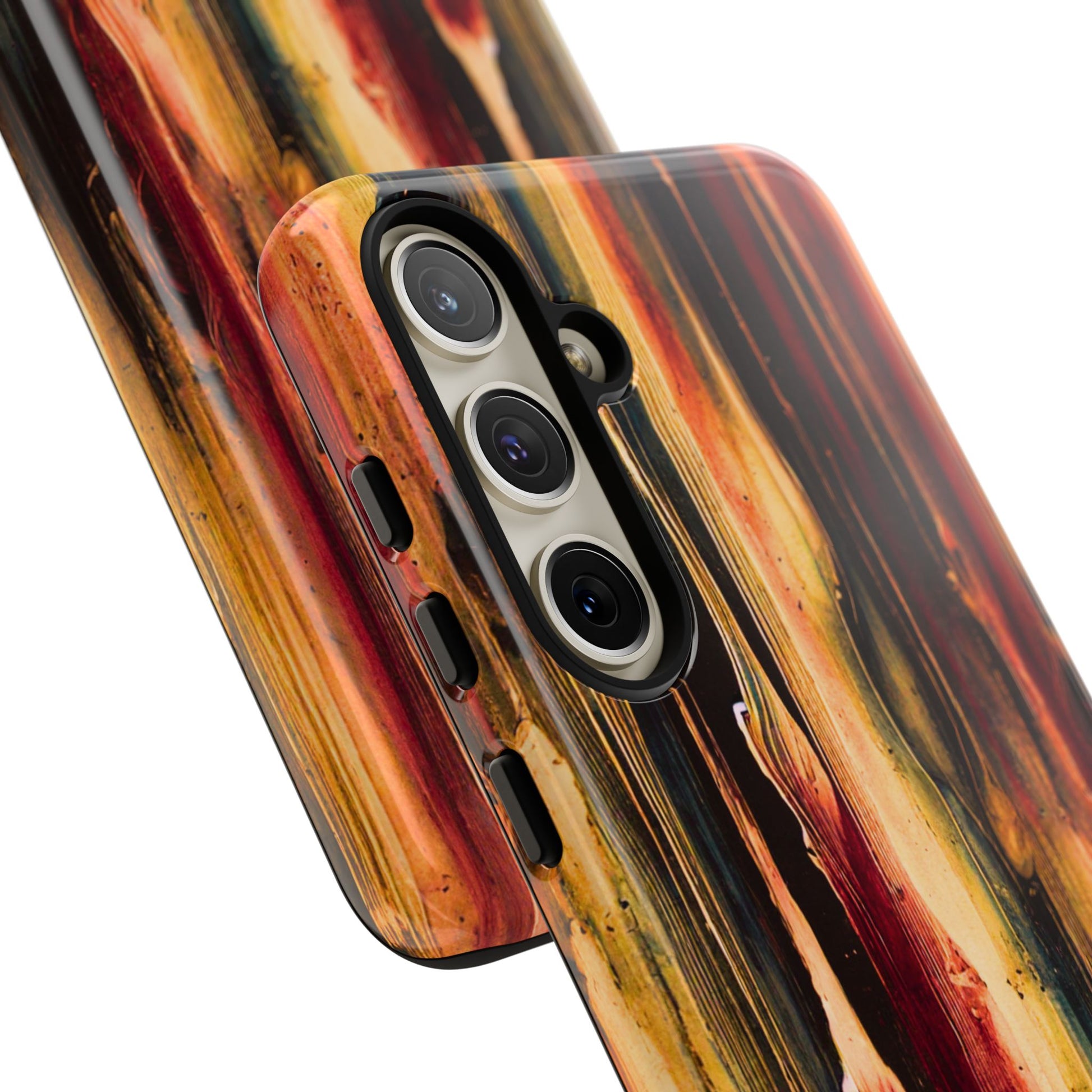 Rupture by NecroGrip tough phone case with red, gold, and black drip design