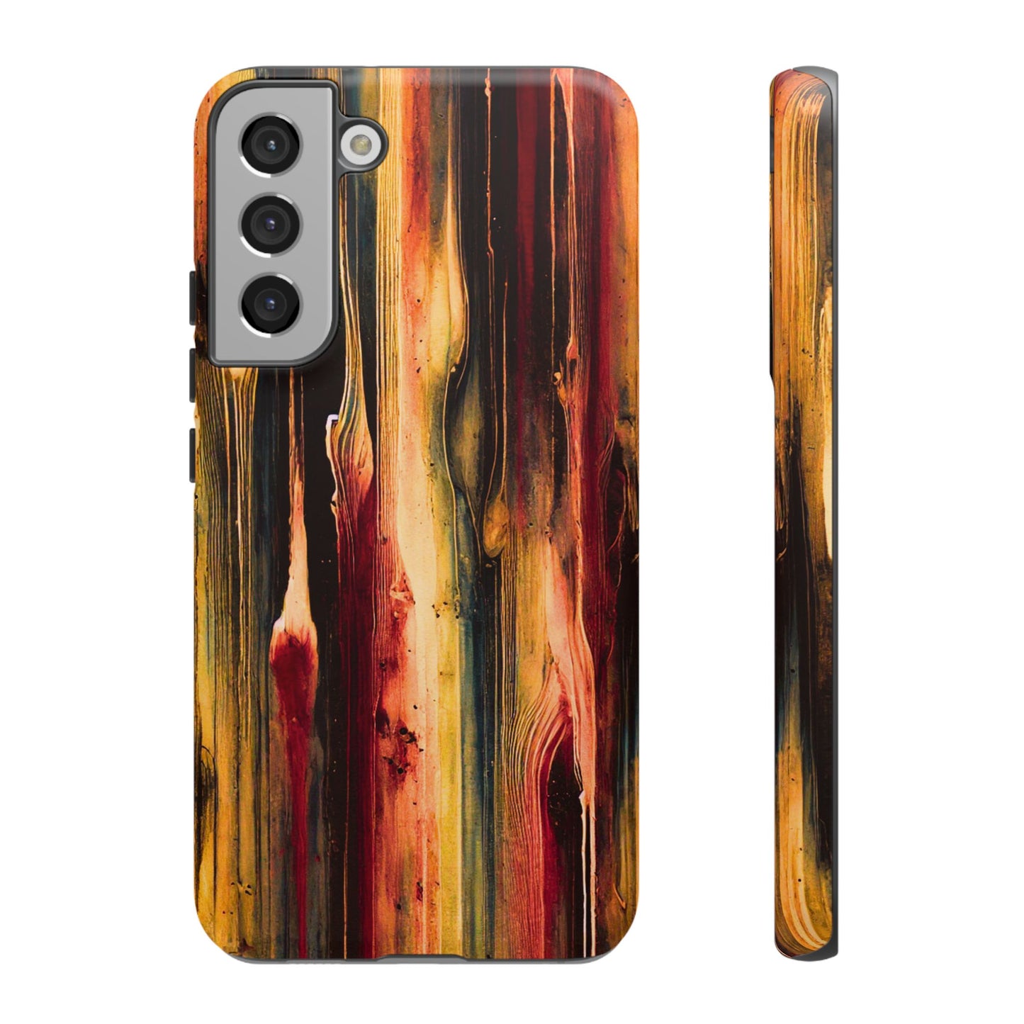 Rupture by NecroGrip tough phone case with red, gold, and black drip design