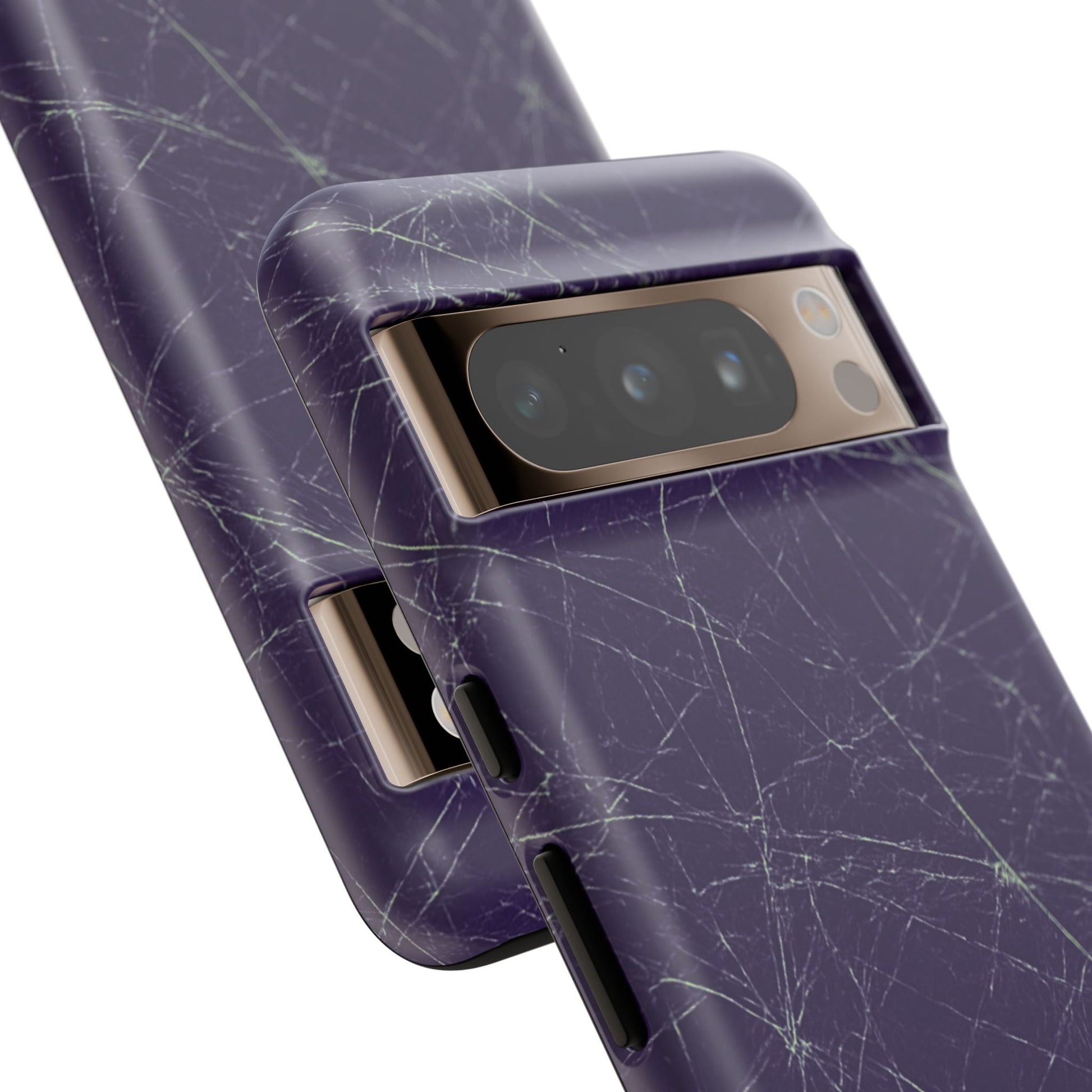 Fragmented impact-resistant phone case with cracked-glass design by NecroGrip.