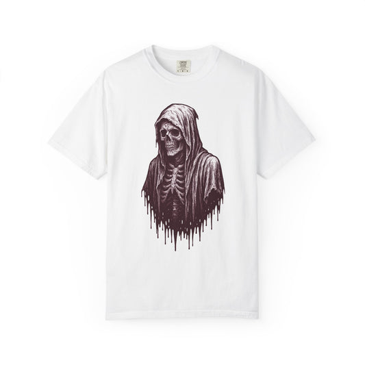White NecroGrip t-shirt with skeletal grim reaper
