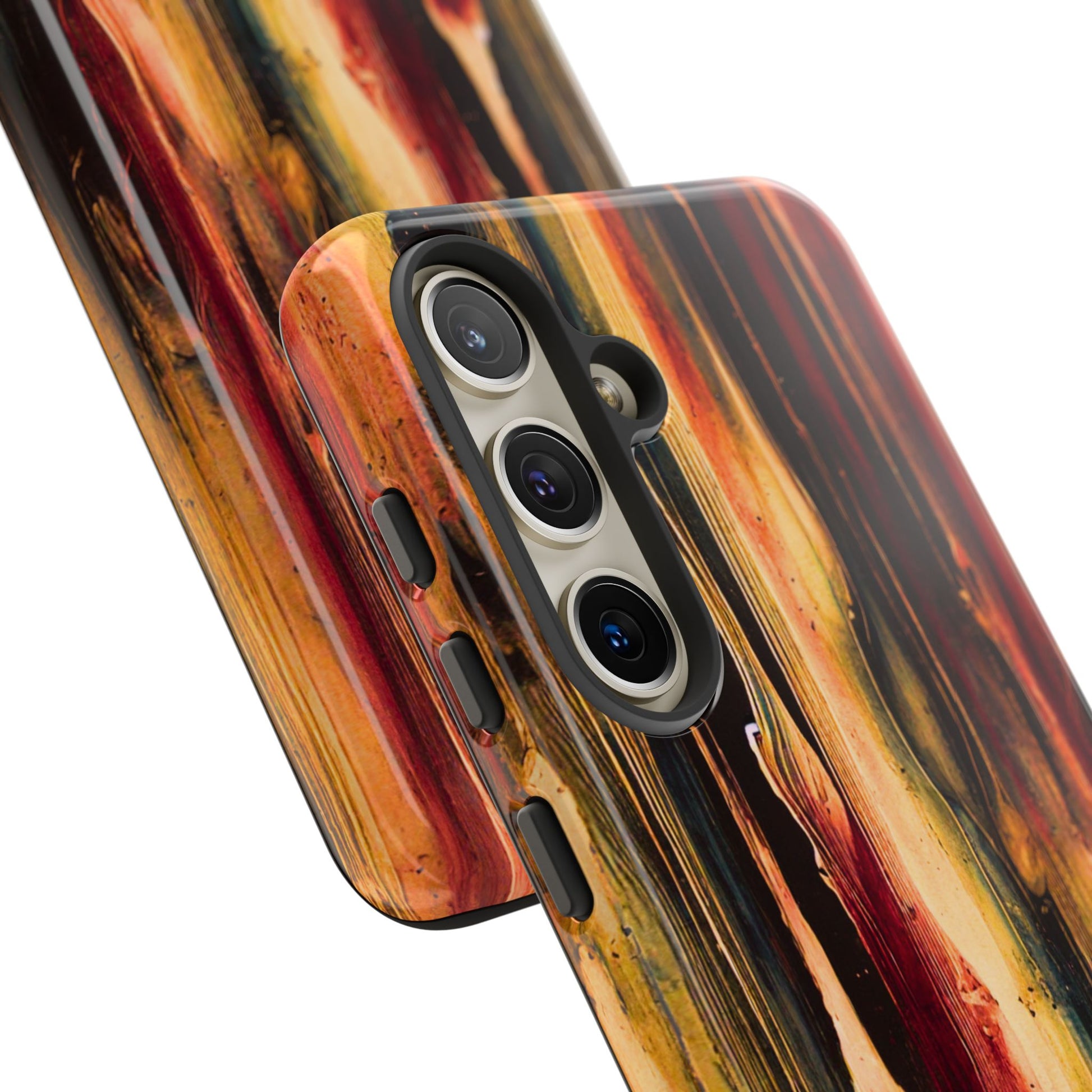 Rupture by NecroGrip tough phone case with red, gold, and black drip design