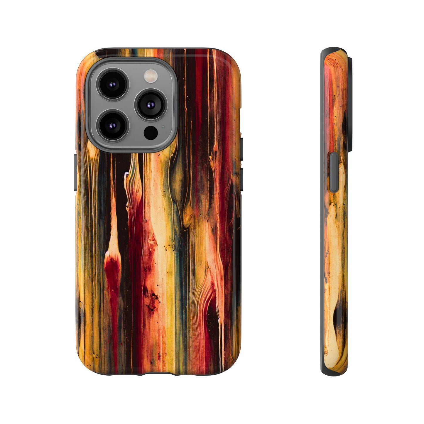 Rupture by NecroGrip tough phone case with red, gold, and black drip design