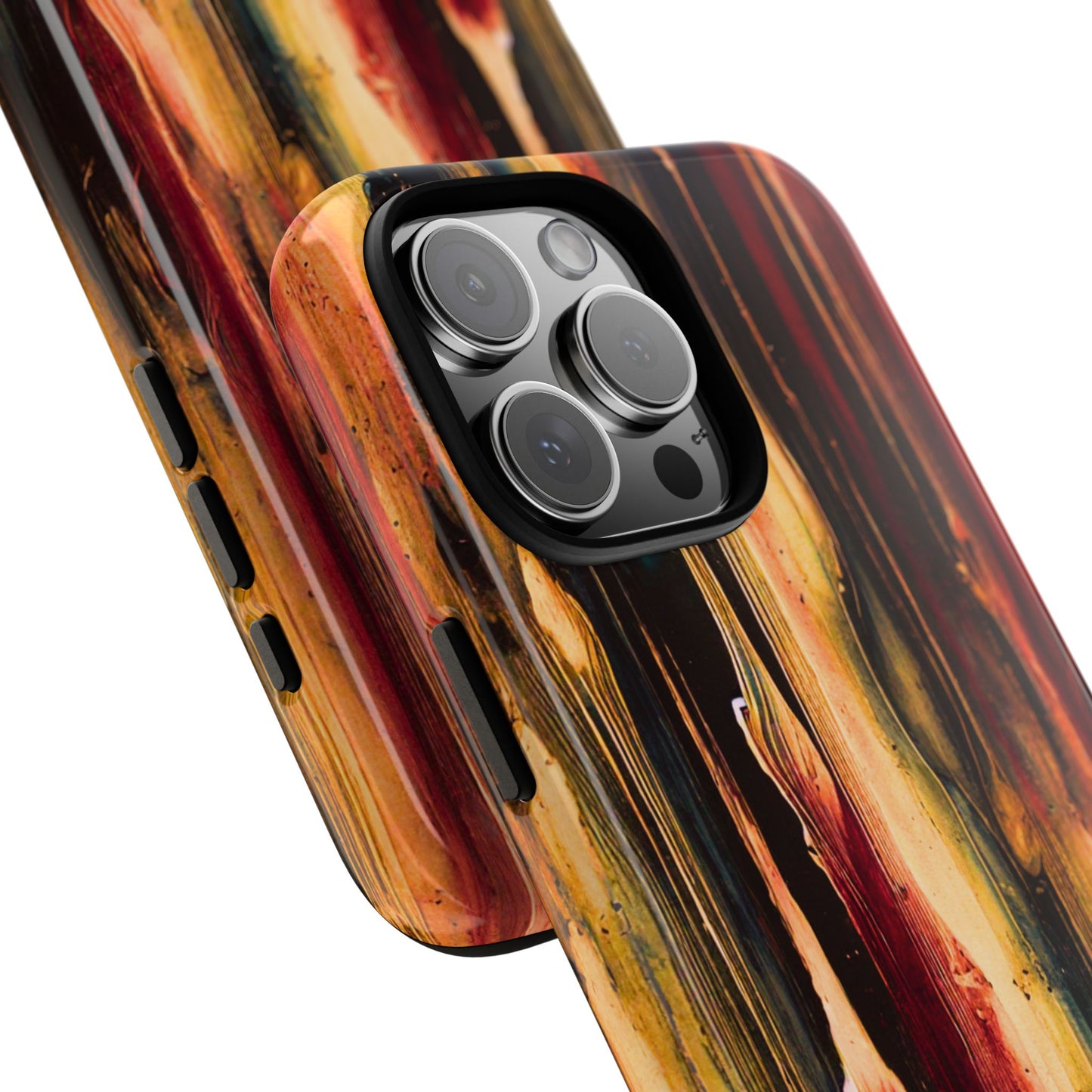 Rupture by NecroGrip tough phone case with red, gold, and black drip design