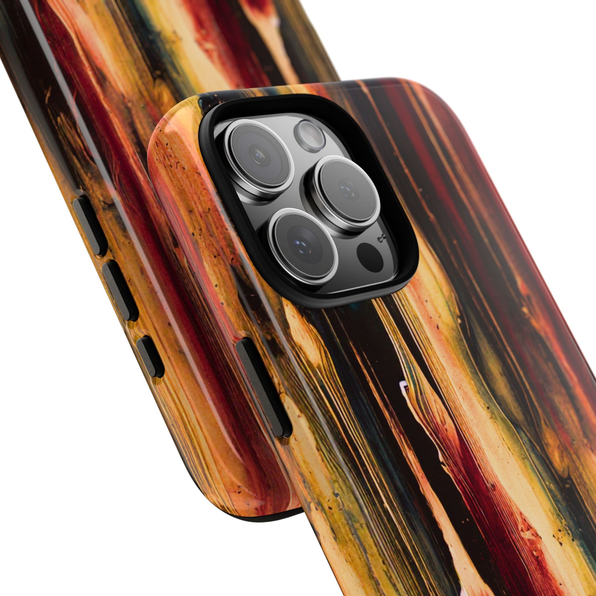Rupture by NecroGrip tough phone case with red, gold, and black drip design