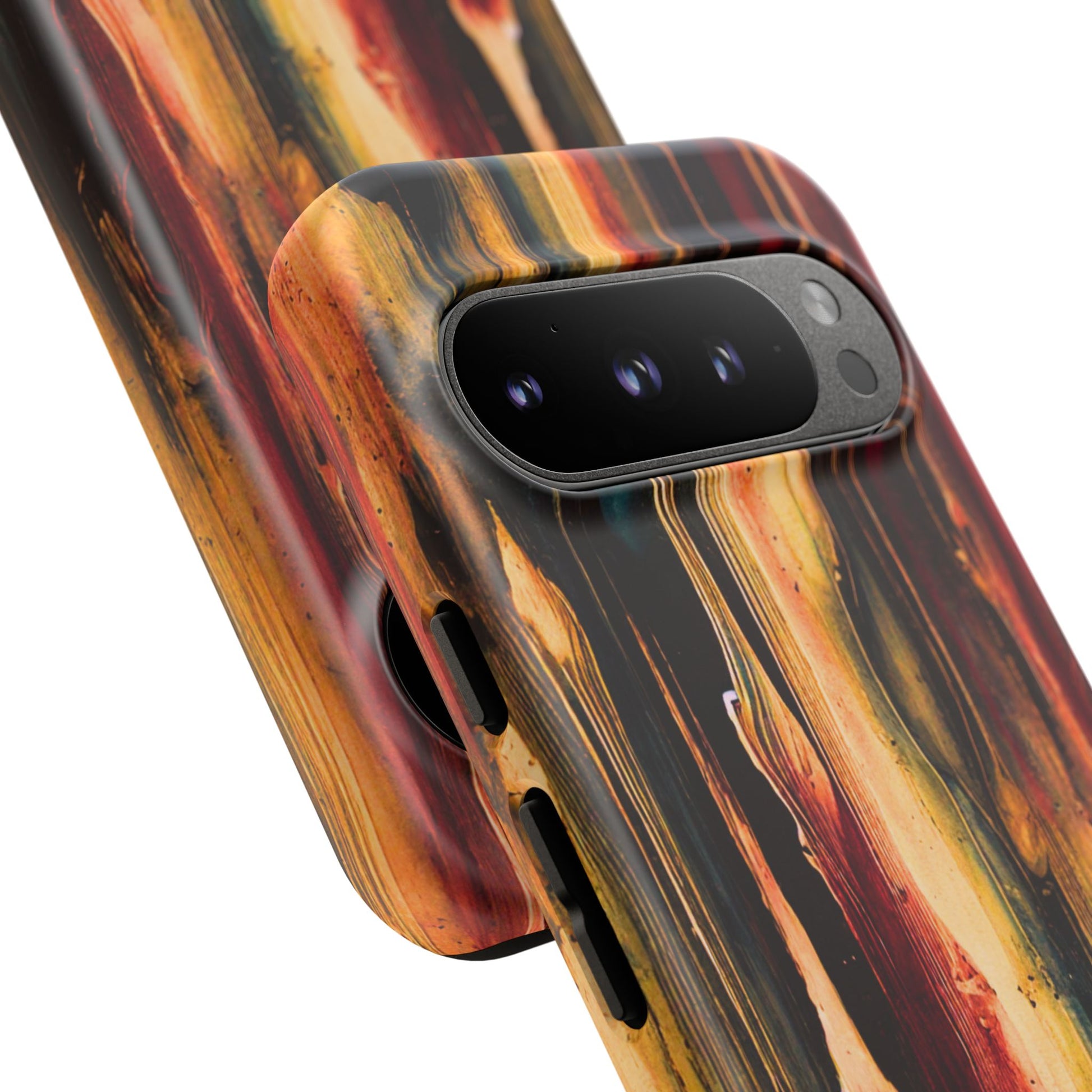 Rupture by NecroGrip tough phone case with red, gold, and black drip design