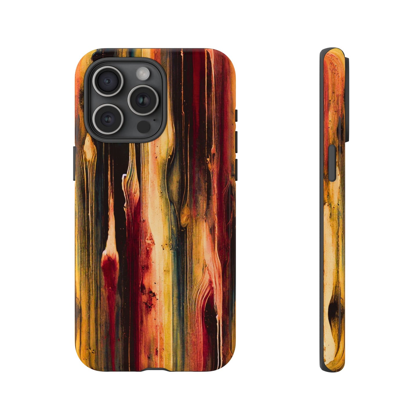 Rupture by NecroGrip tough phone case with red, gold, and black drip design