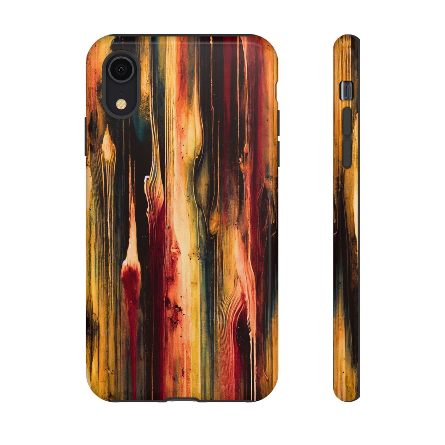 Rupture by NecroGrip tough phone case with red, gold, and black drip design