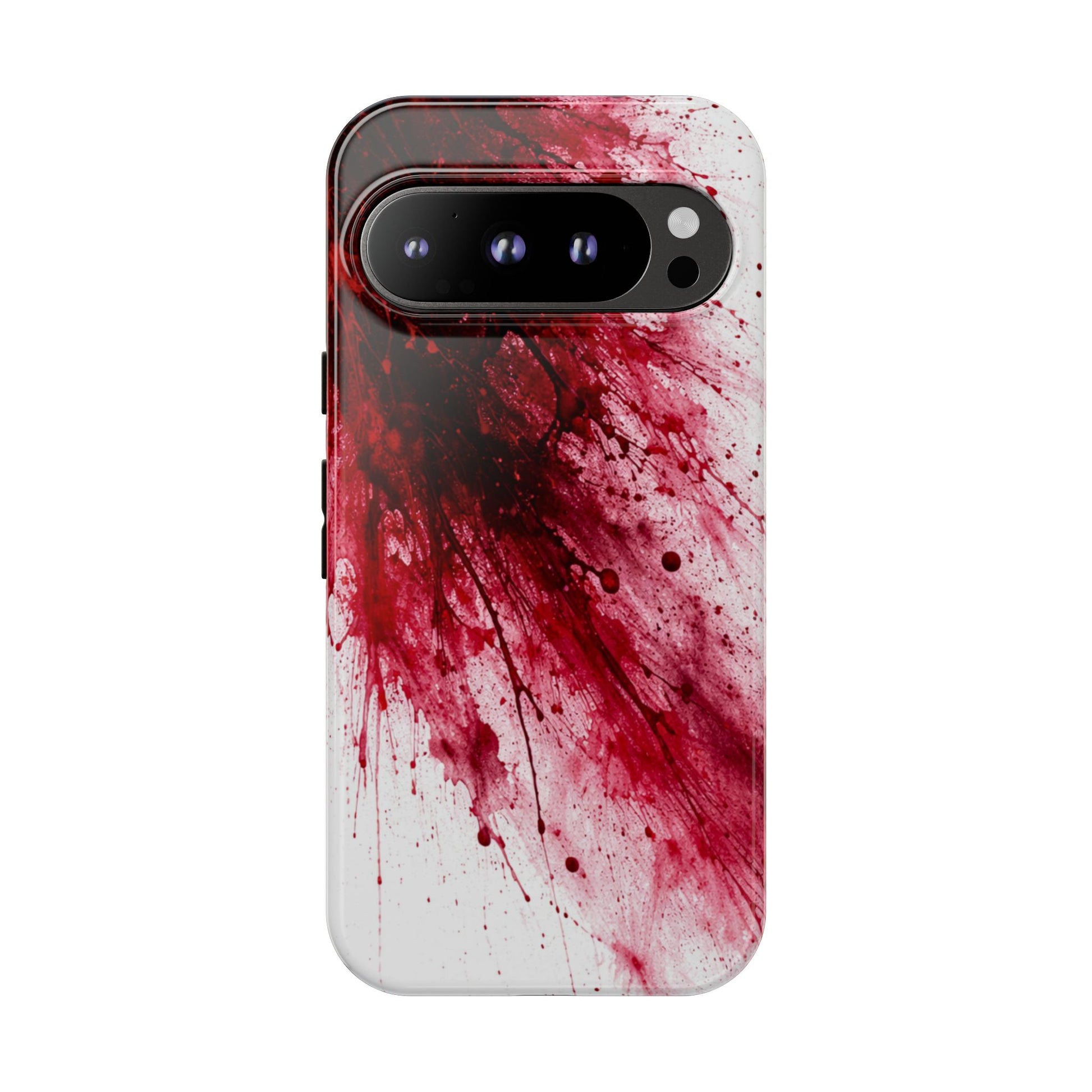 Phone case with red and white abstract design on a white background