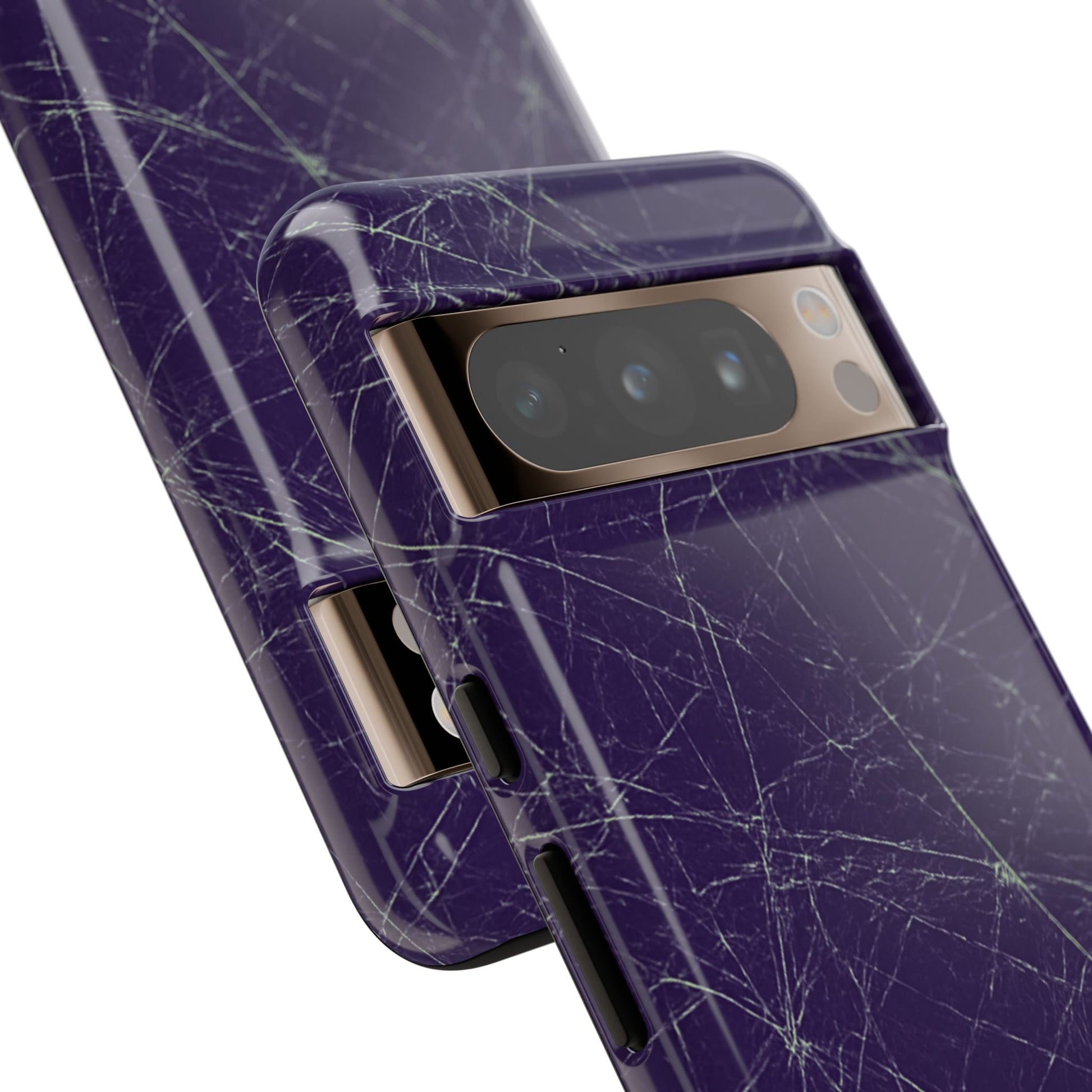 Fragmented impact-resistant phone case with cracked-glass design by NecroGrip.