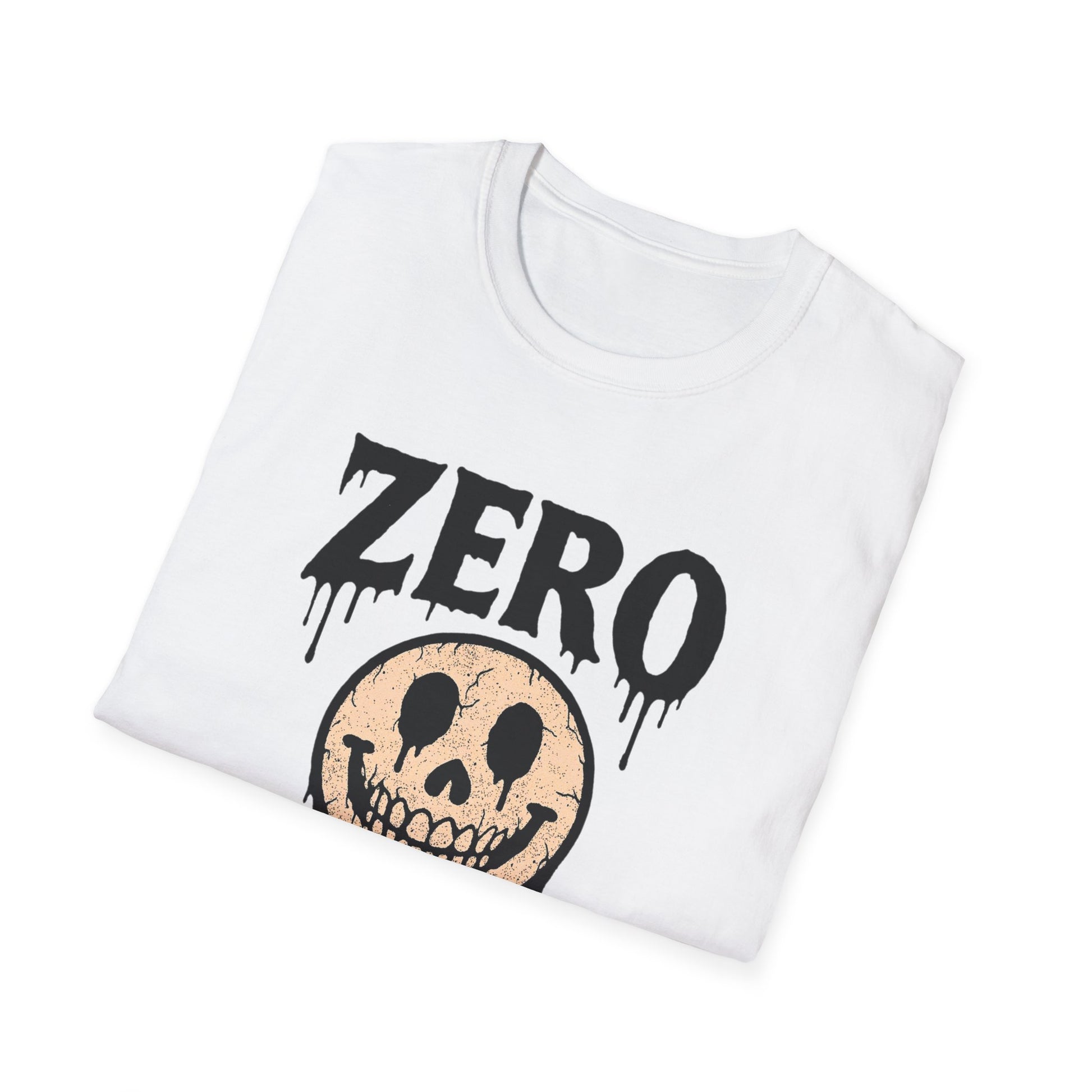 Zero Vibes Only design printed on white Softstyle tee by NecroGrip
