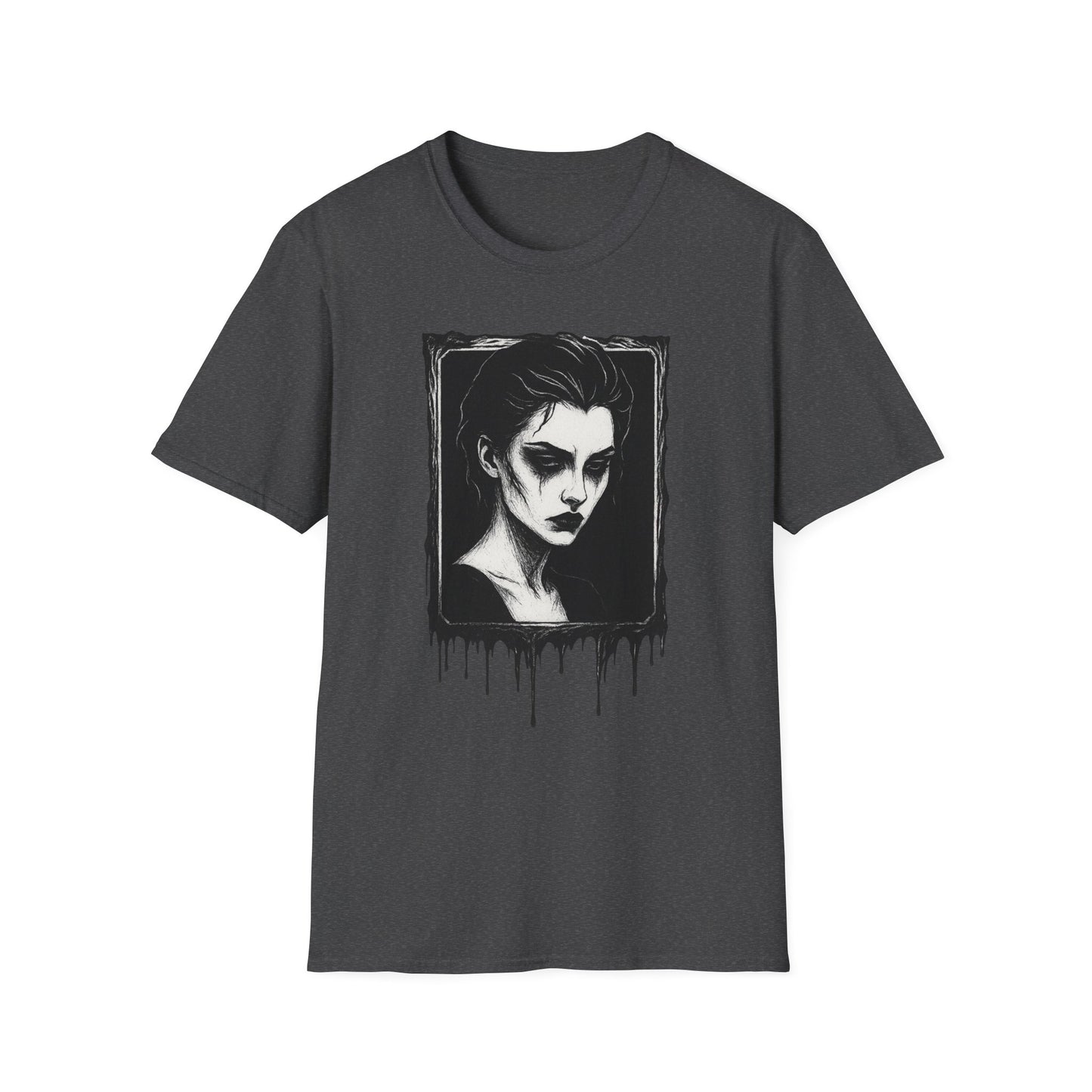 Framed in Mourning – Gothic Portrait Drip T-Shirt - NecroGrip 