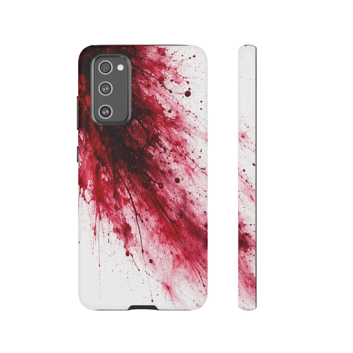 Phone case with red and black abstract design on a white background