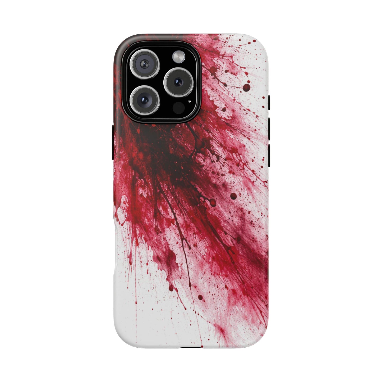 Phone case with red and black abstract design on a white background